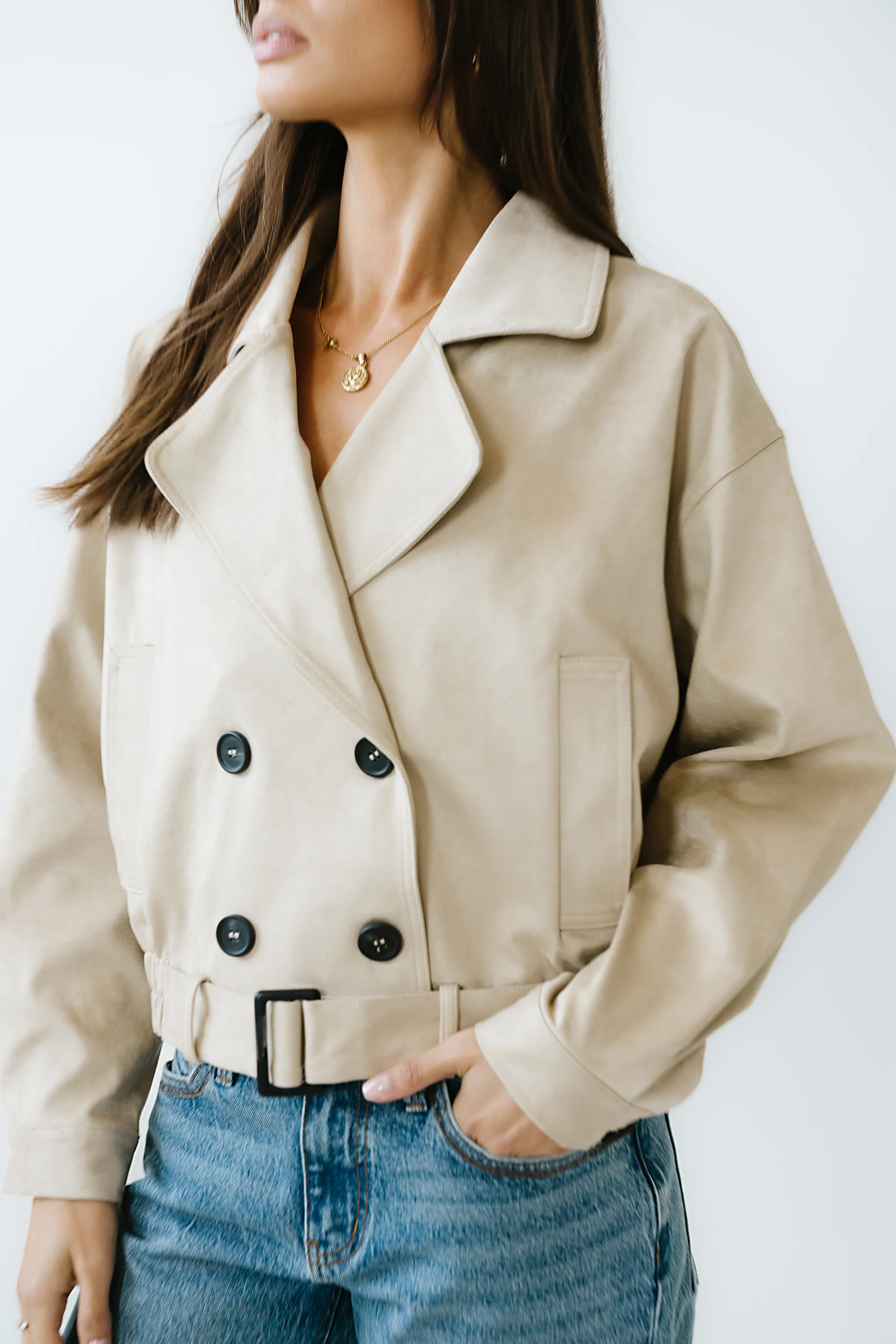 Jane Suede Cropped Trench Coat - FINAL SALE - Image 6