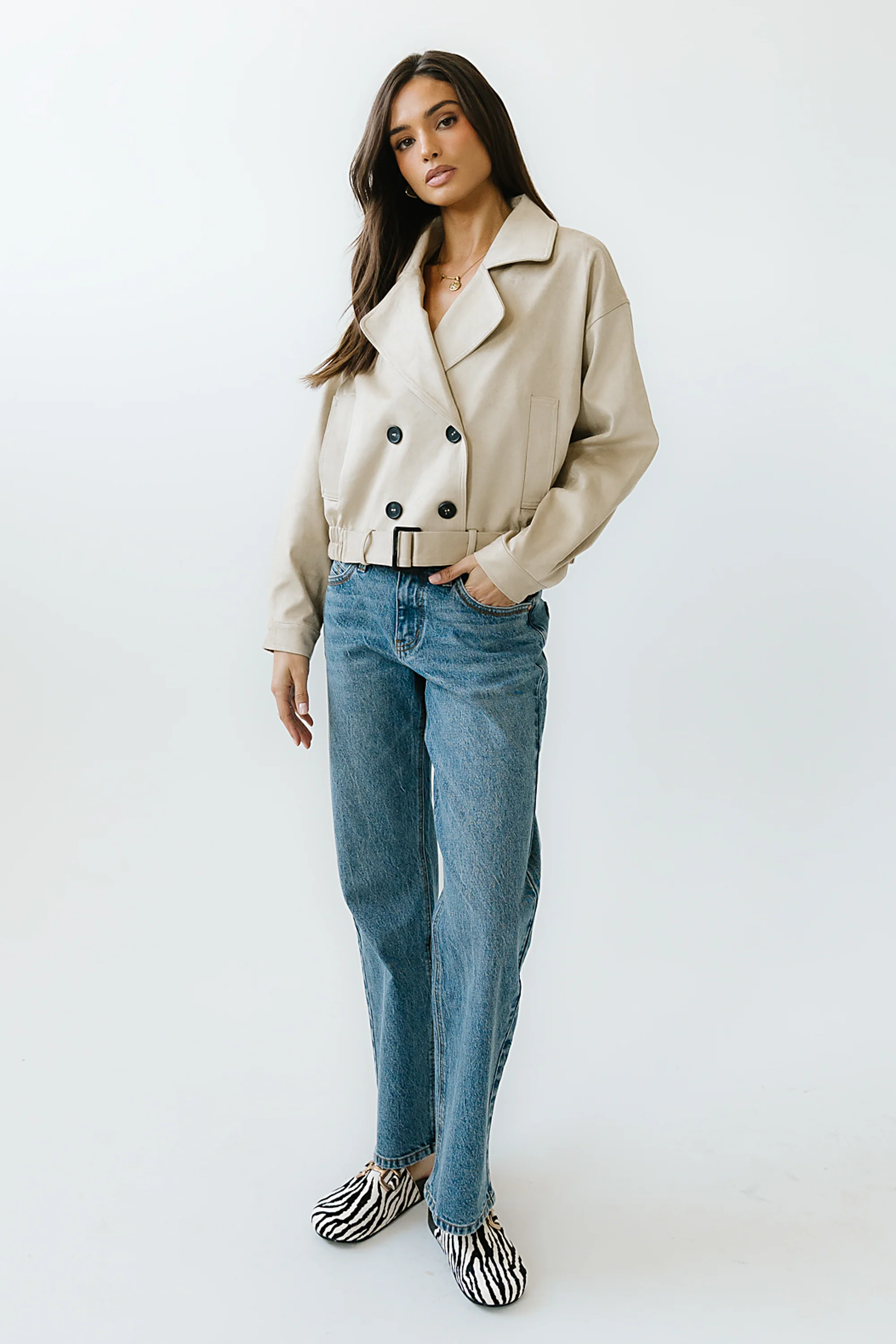 Jane Suede Cropped Trench Coat - FINAL SALE - Image 7