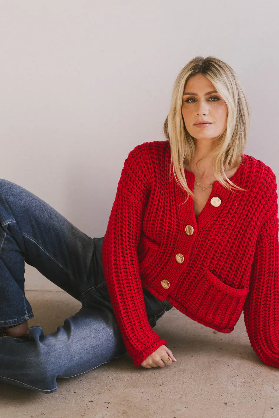 Janelle Knit Cardigan in Red - FINAL SALE - Image 2
