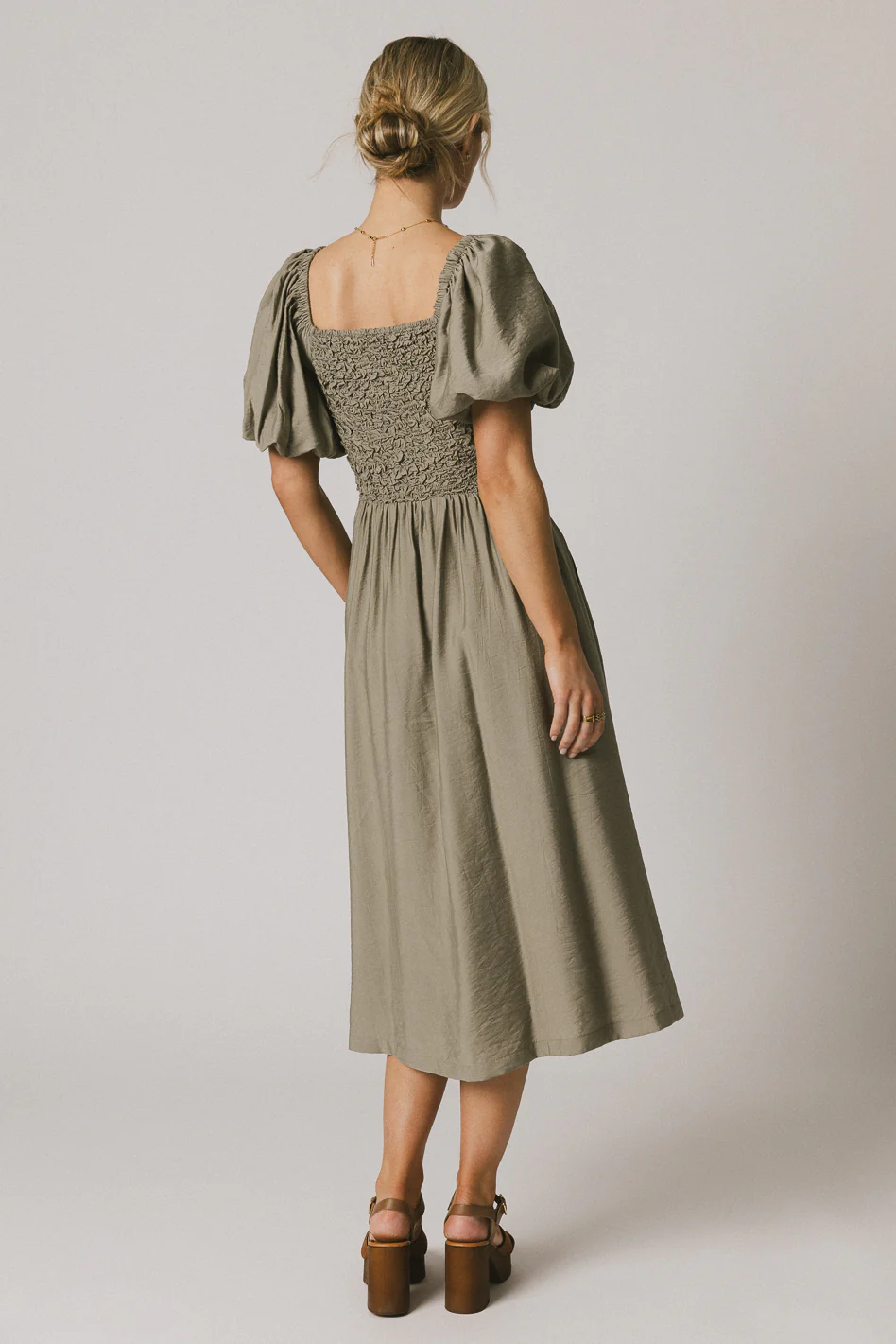 Janie Smocked Midi Dress in Olive - FINAL SALE - Image 3