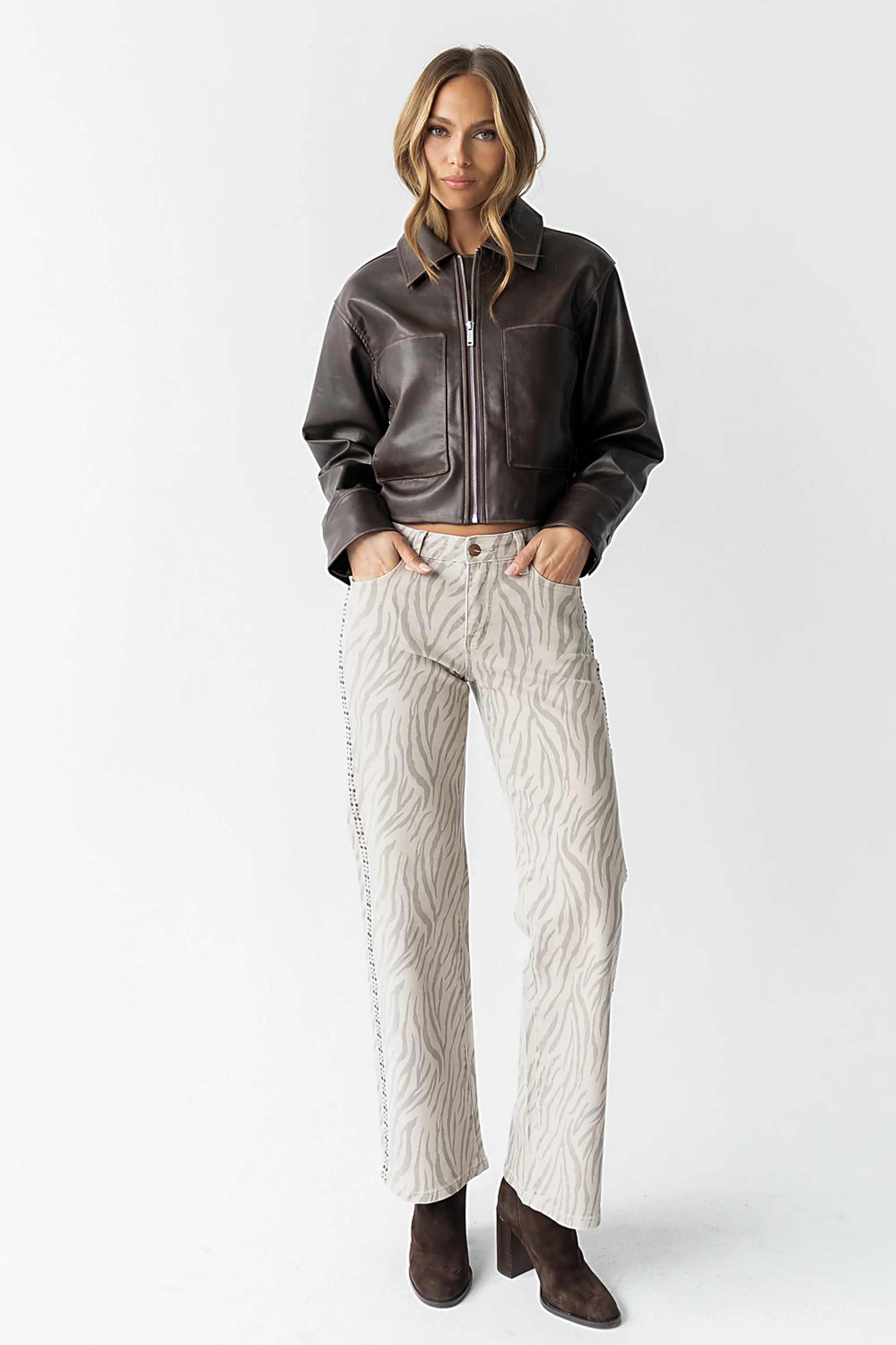 Jaymie Vegan Leather Jacket in Brown - Image 4