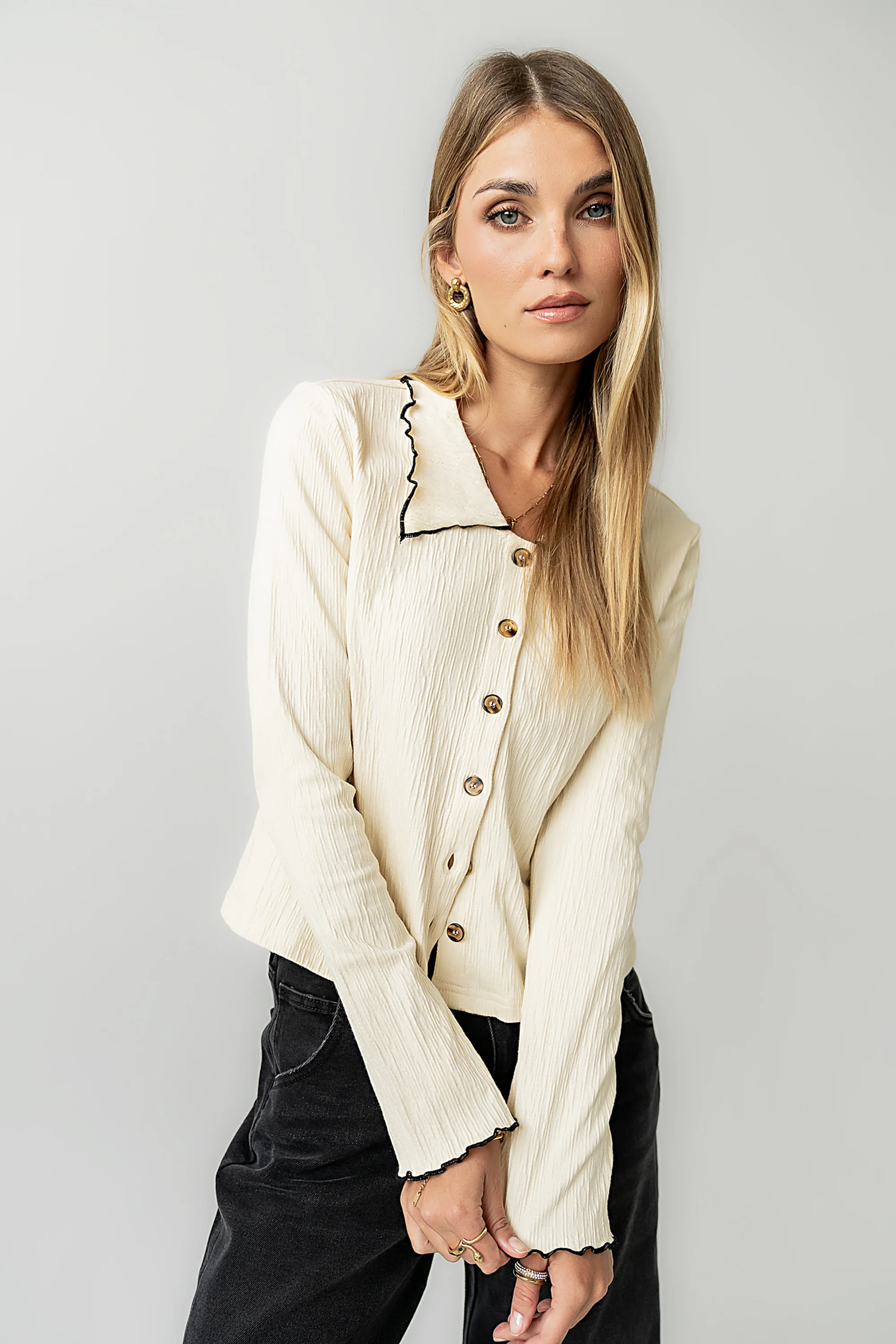 Jazmine Contrast Top in Cream - FINAL SALE - Image 3