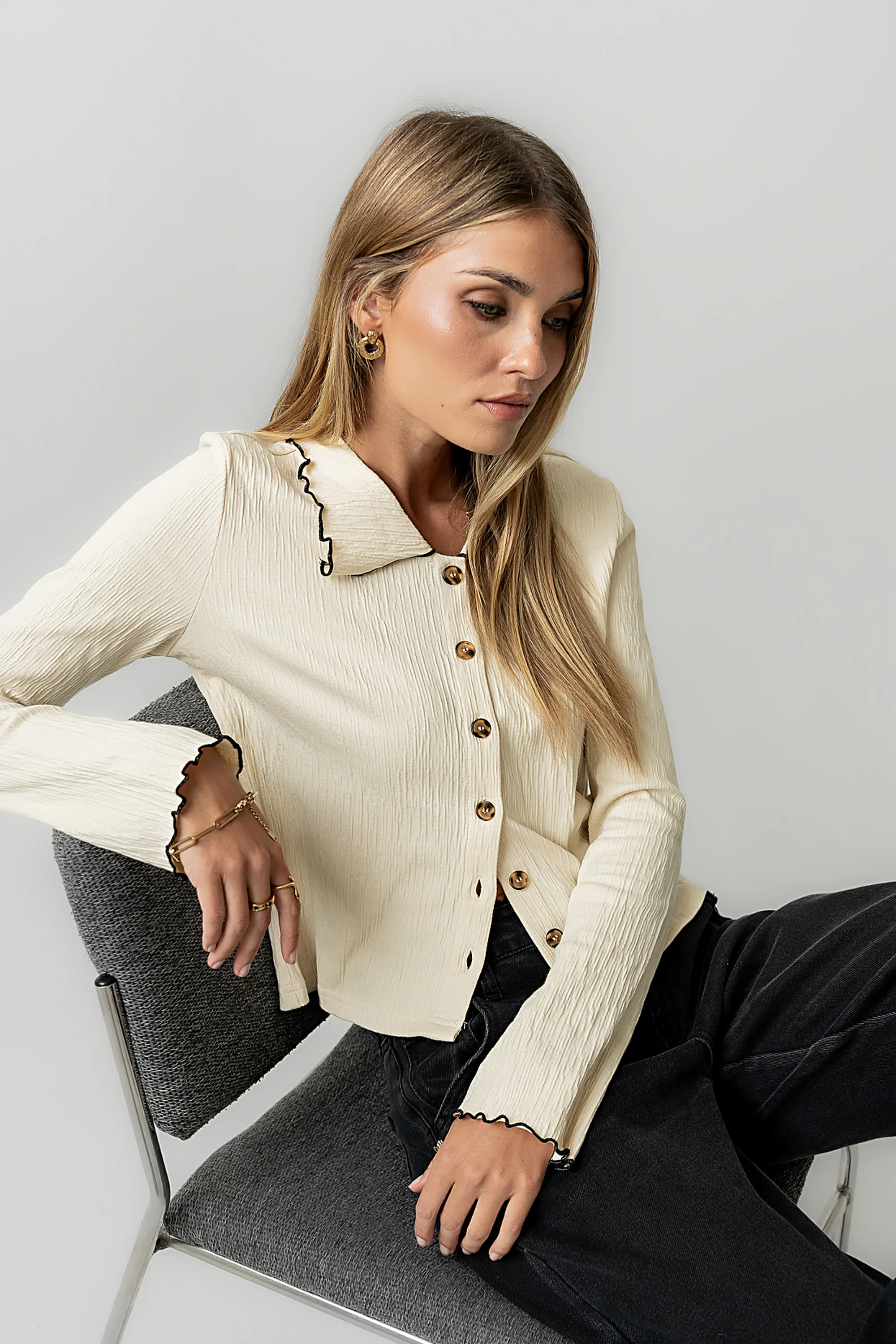 Jazmine Contrast Top in Cream - FINAL SALE - Image 6