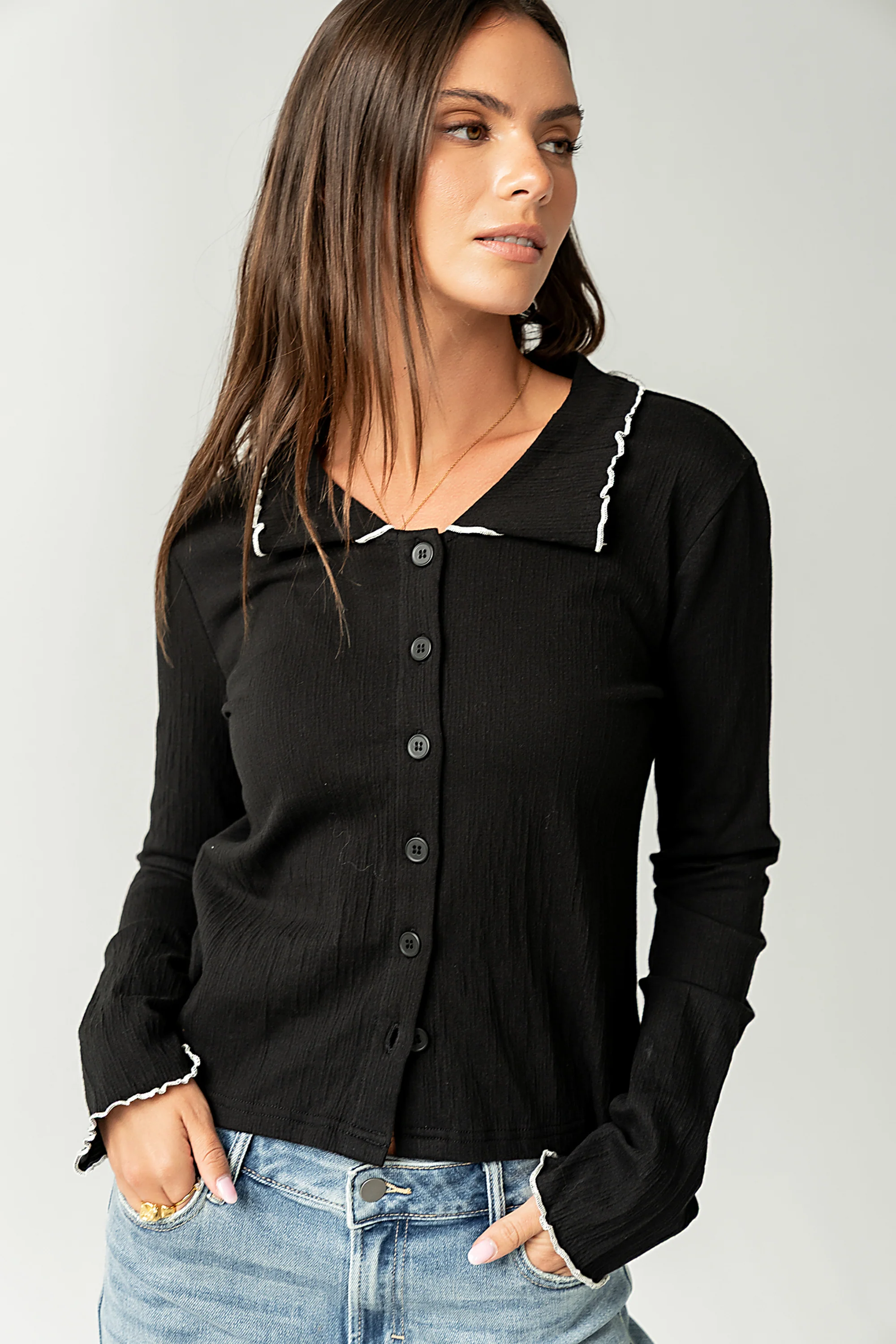 Jazmine Contrast Top in Black - FINAL SALE - Image 4