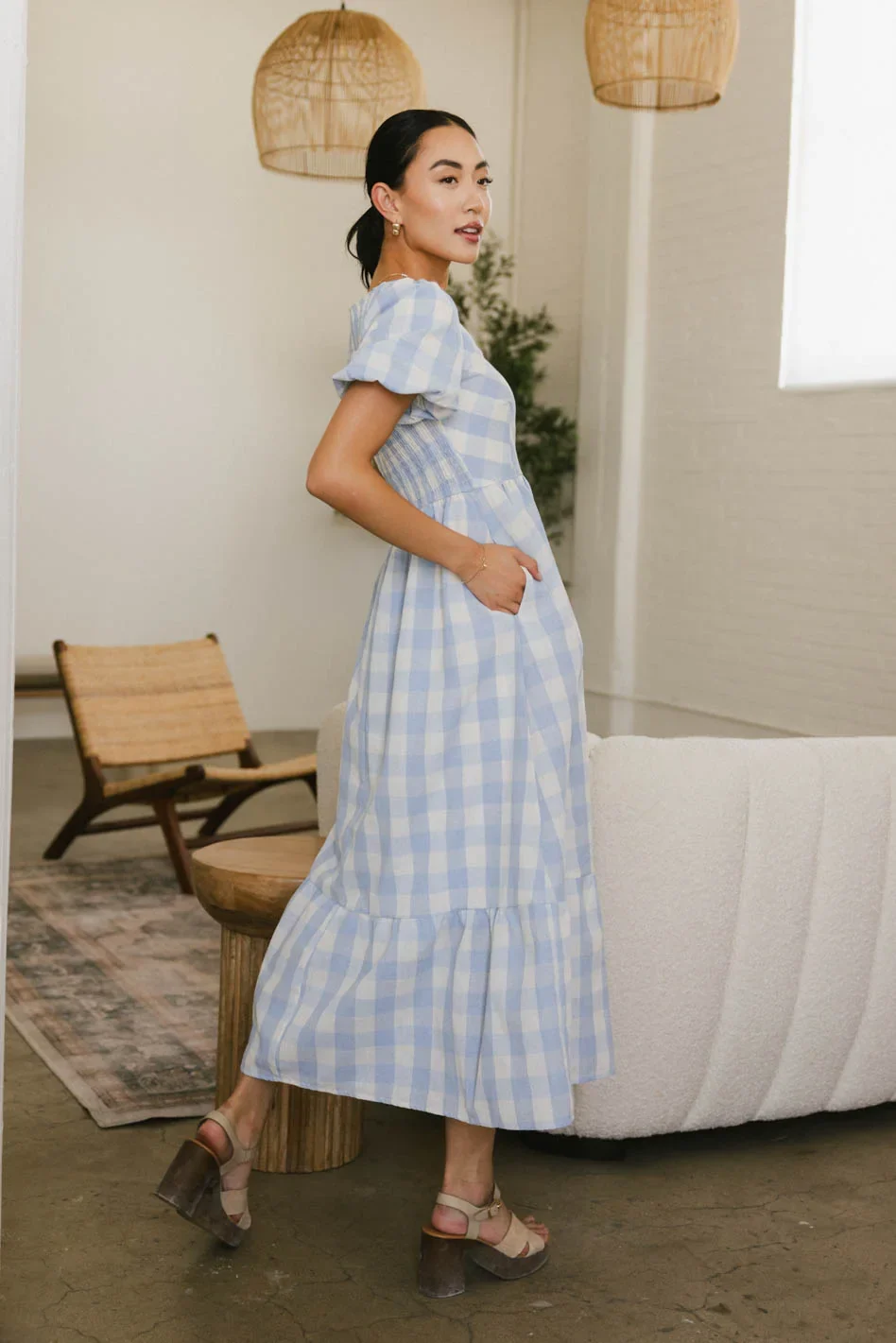 Jenna Gingham Maxi Dress in Blue - FINAL SALE - Image 3