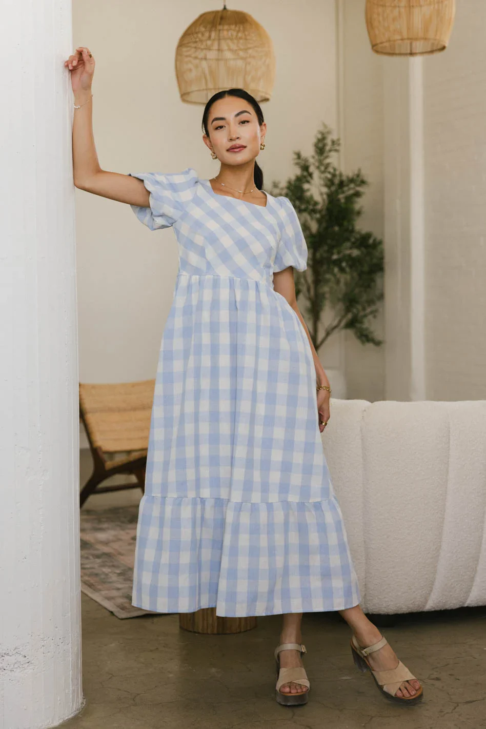 Jenna Gingham Maxi Dress in Blue - FINAL SALE - Image 5