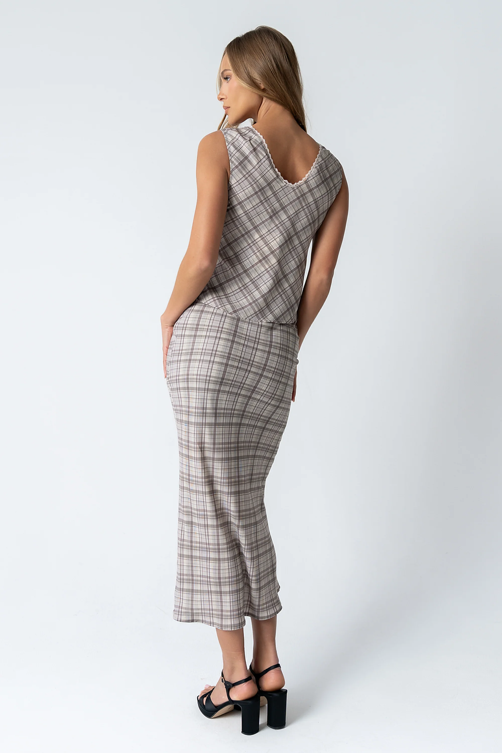 Jenna Plaid Blouse in Beige - Image 2