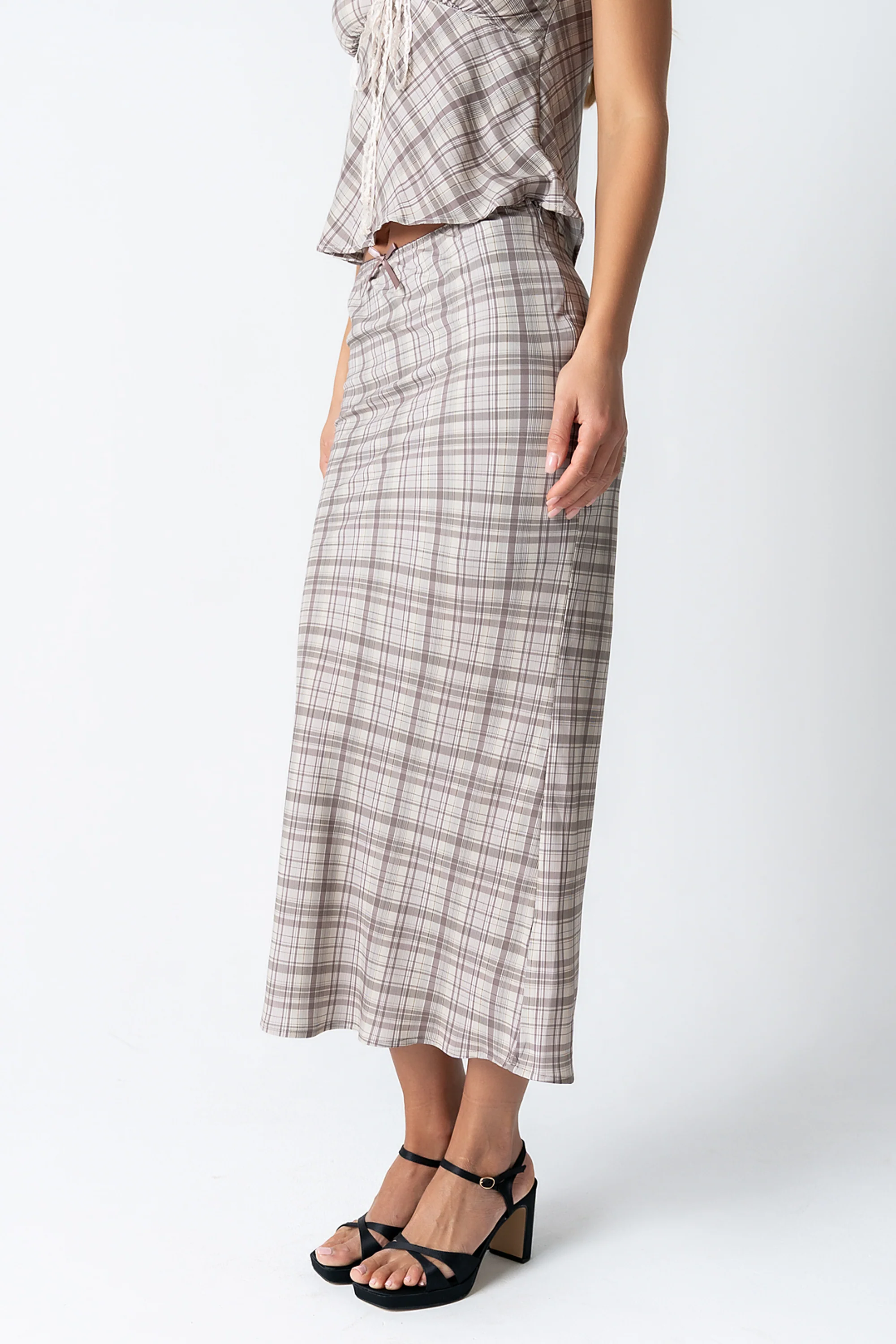 Jenna Plaid Maxi Skirt in Beige - Image 5