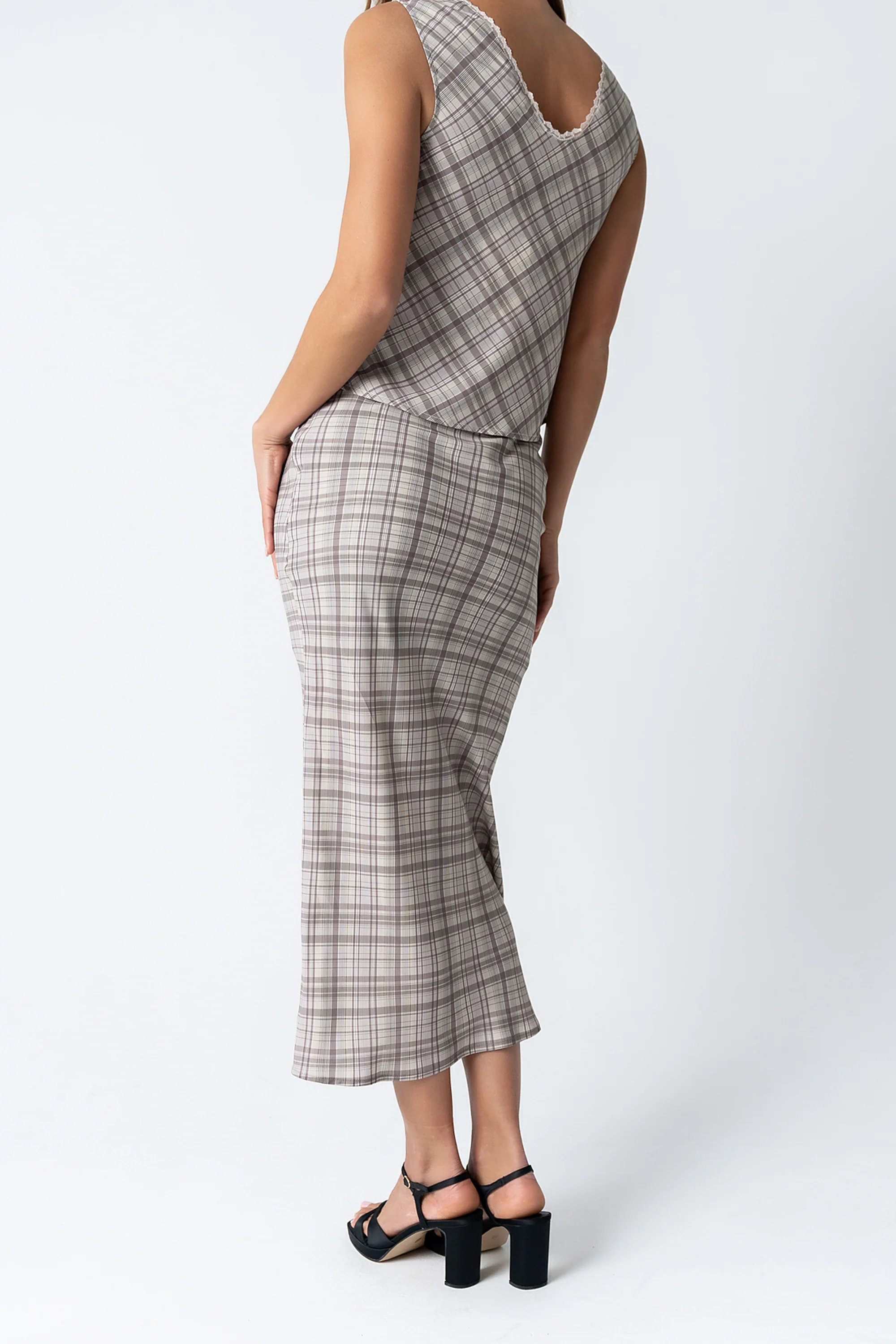 Jenna Plaid Maxi Skirt in Beige - Image 6