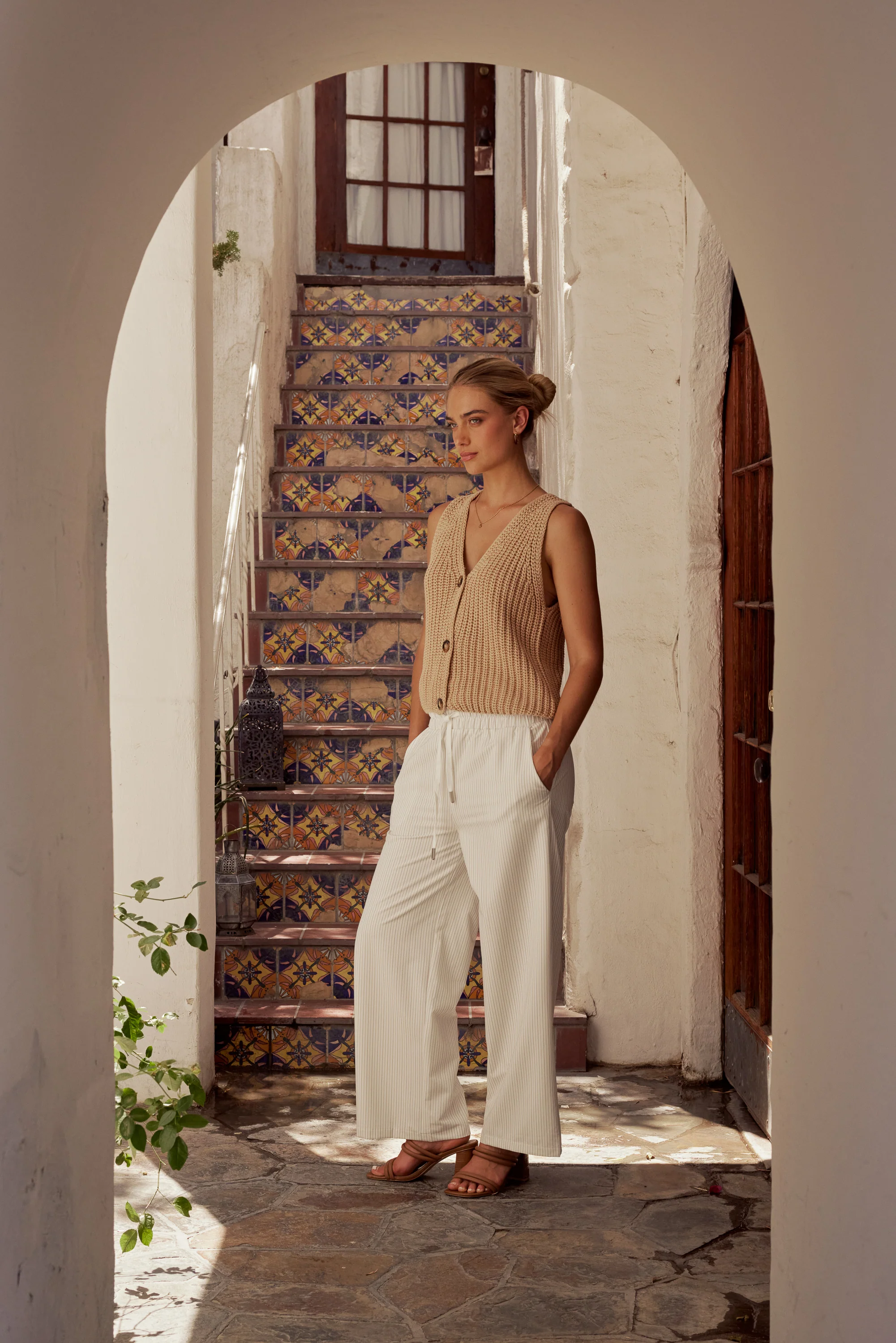 Jenna Striped Wide-Leg Pants in White - FINAL SALE - Image 2