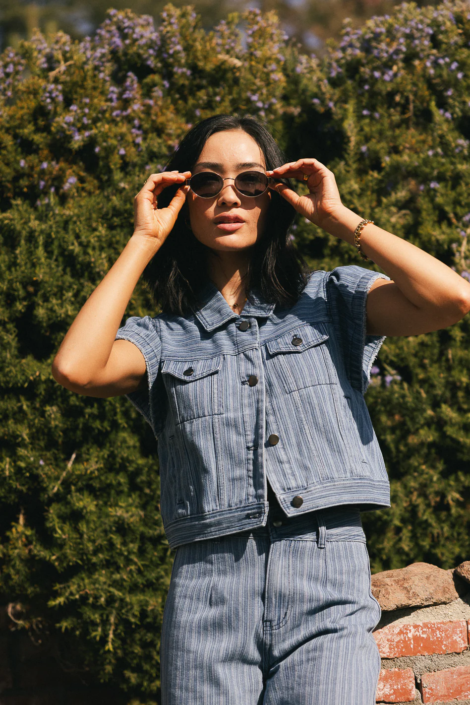 Jennie Denim Striped Button Up - FINAL SALE - Image 2