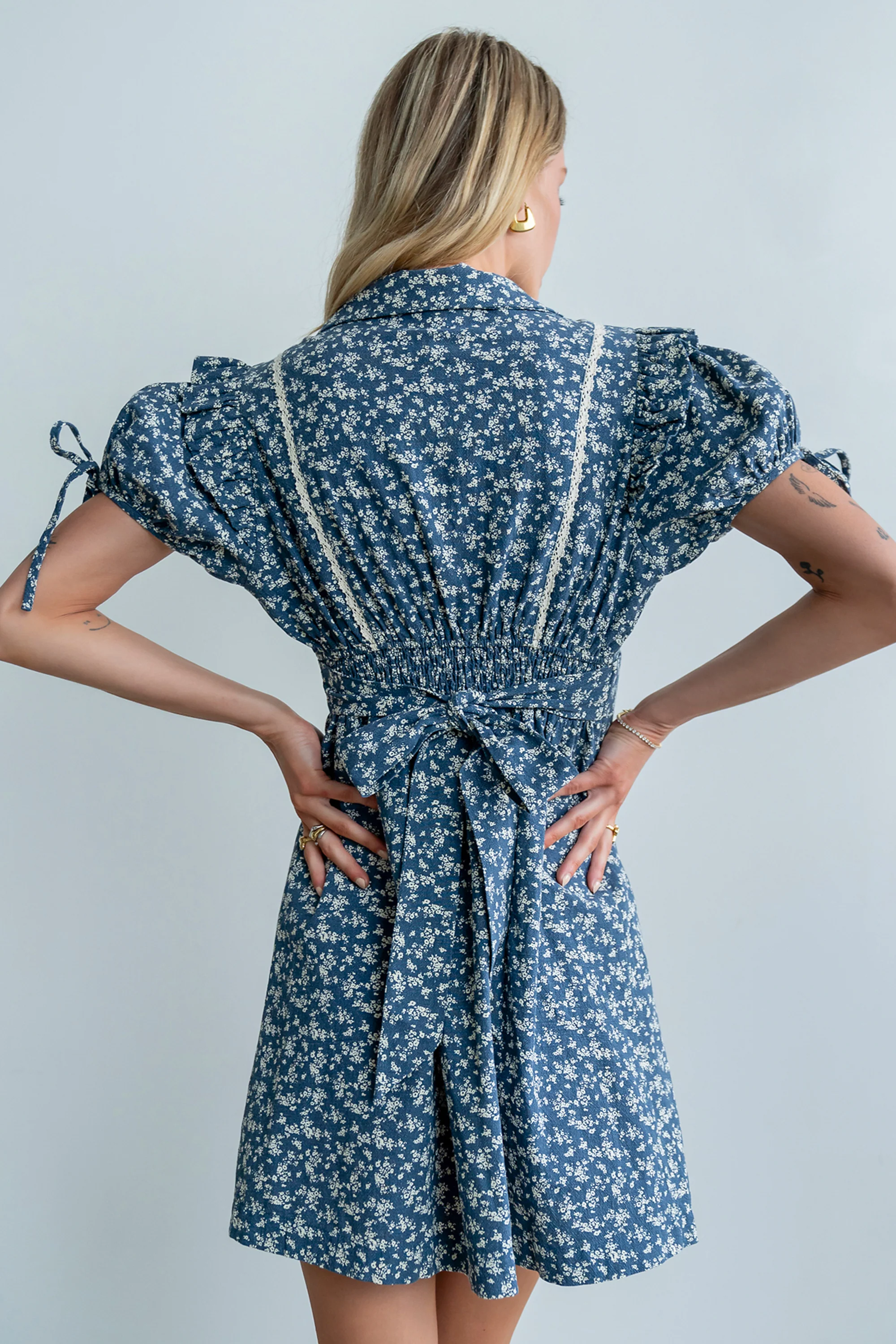 Jenny Floral Mini Dress in Blue - Image 3