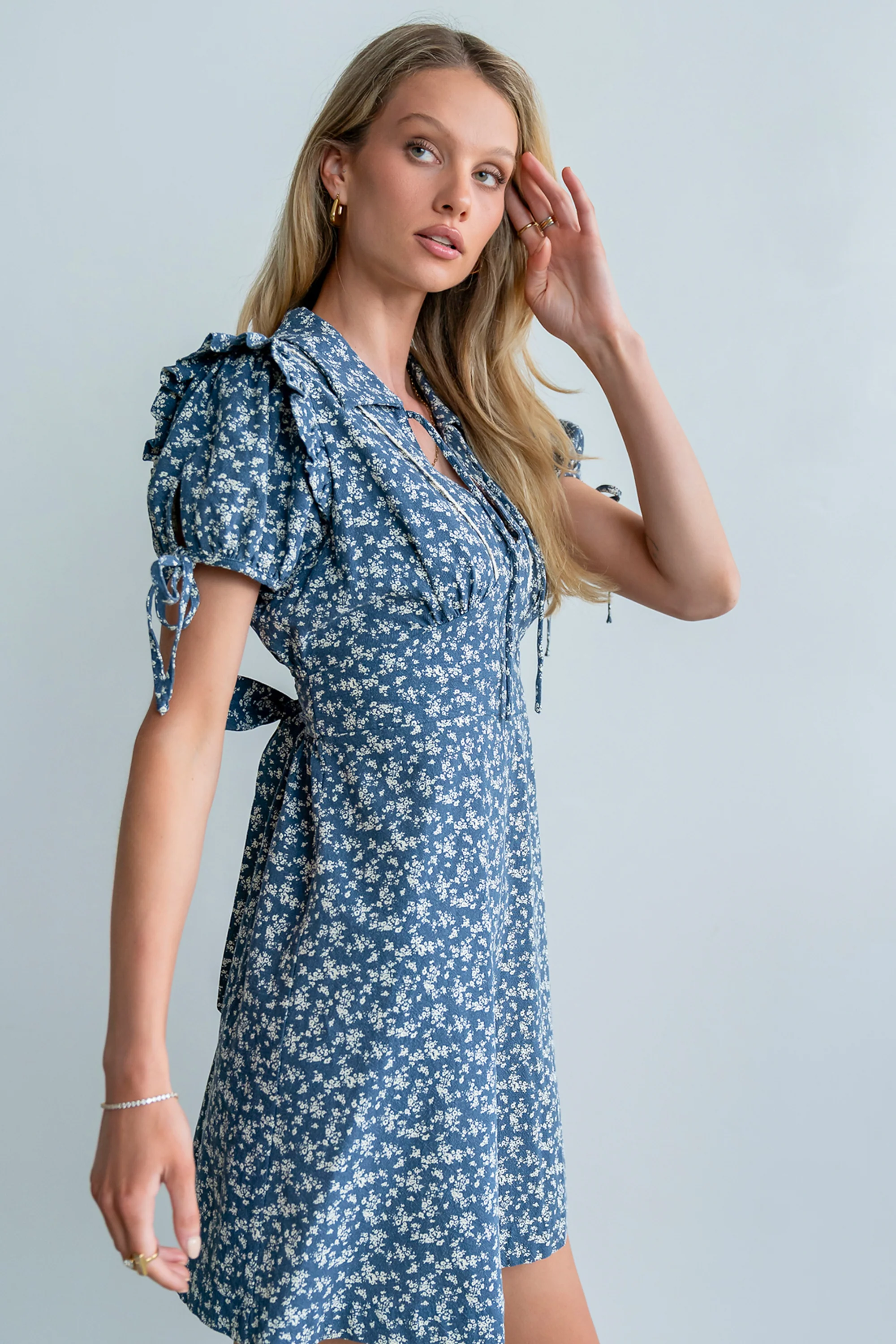 Jenny Floral Mini Dress in Blue - Image 7