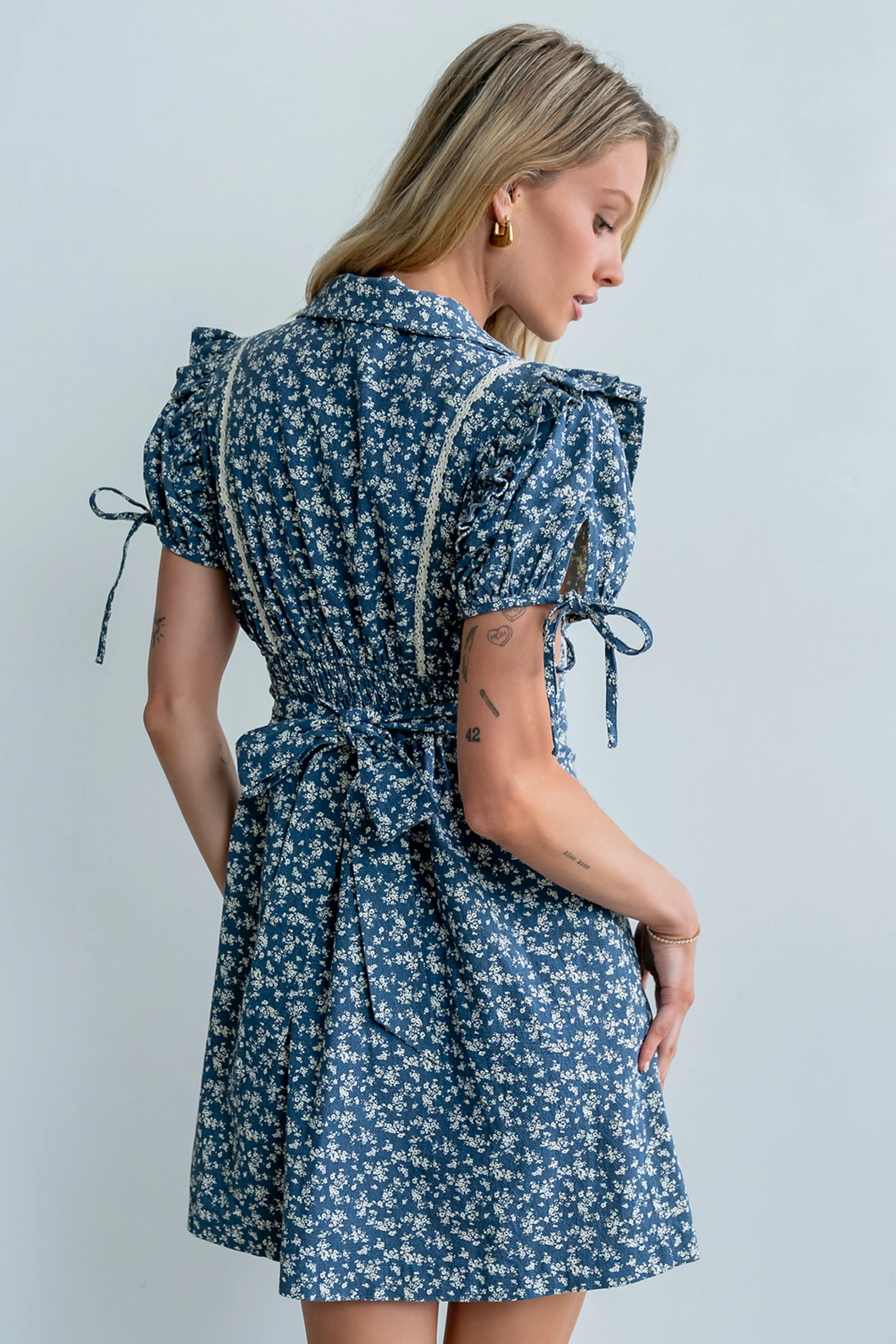 Jenny Floral Mini Dress in Blue - Image 8