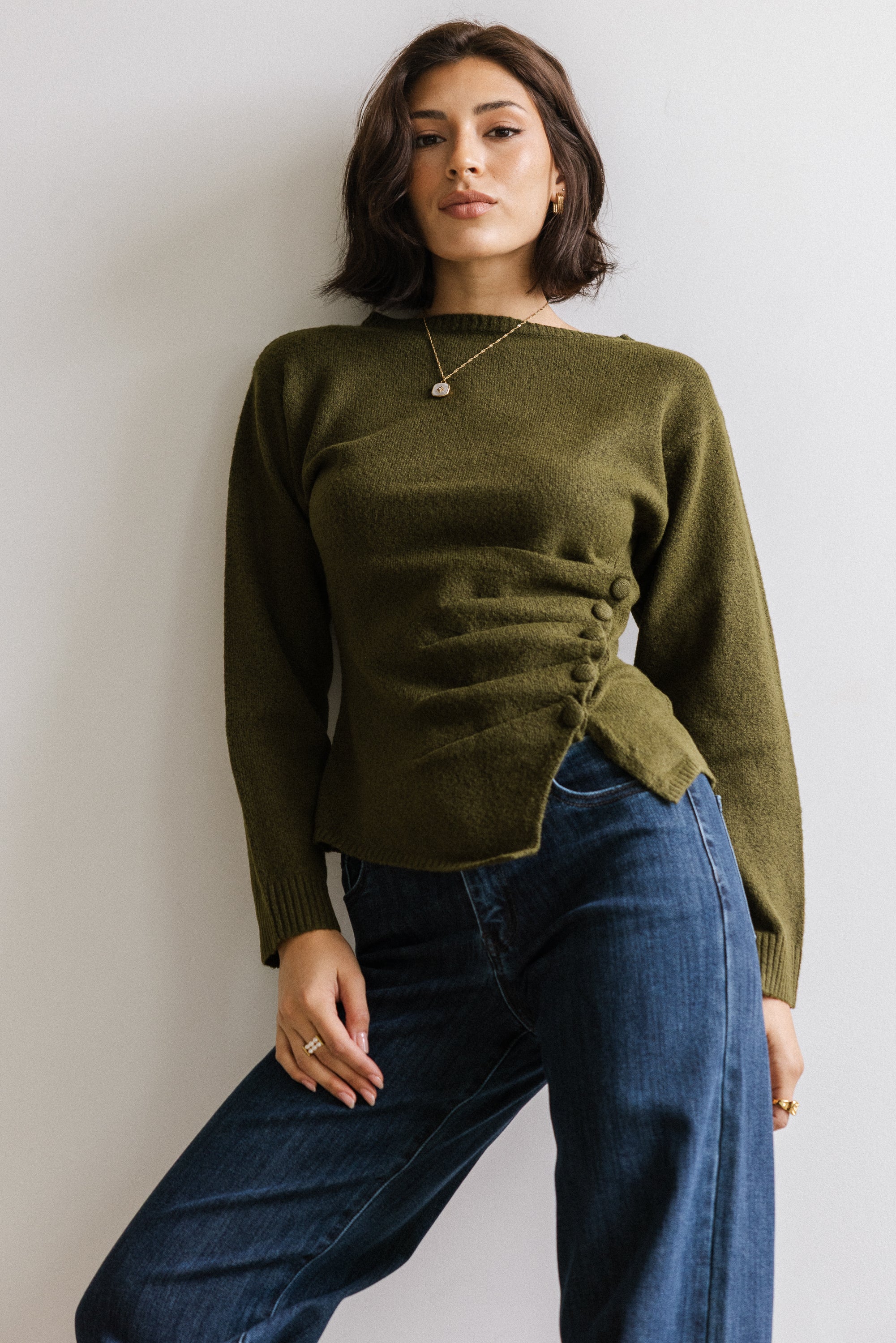 Jerzey Asymmetrical Sweater in Olive - FINAL SALE - Image 4
