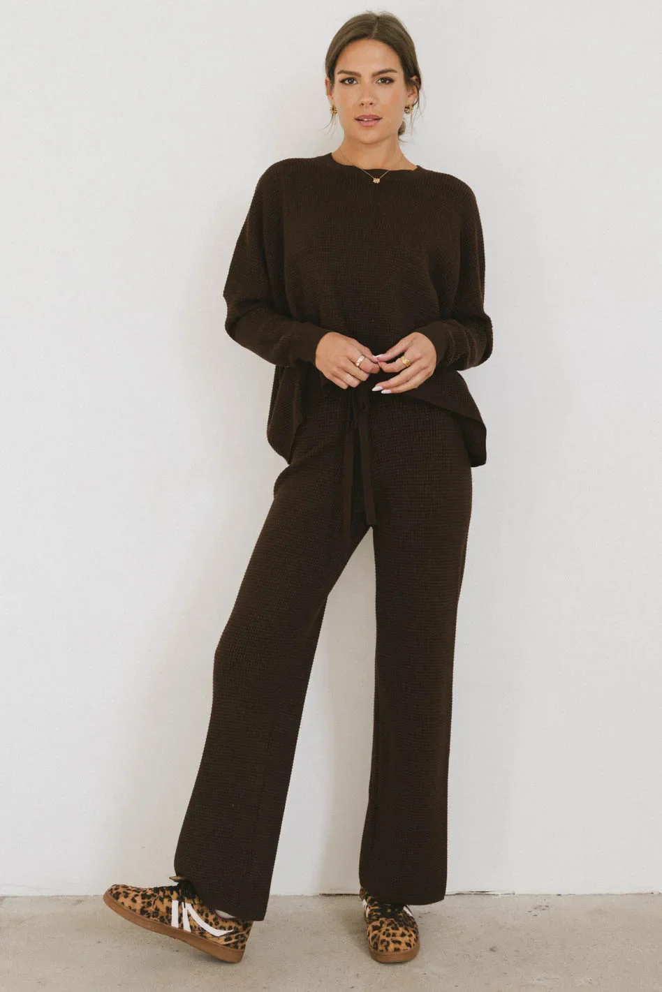 Jesse Waffle Knit Top in Brown - FINAL SALE - Image 2