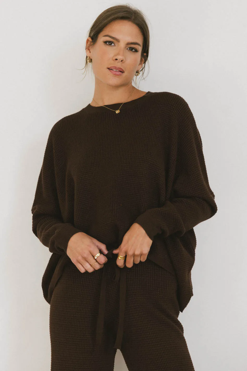 Jesse Waffle Knit Top in Brown - FINAL SALE - Image 3