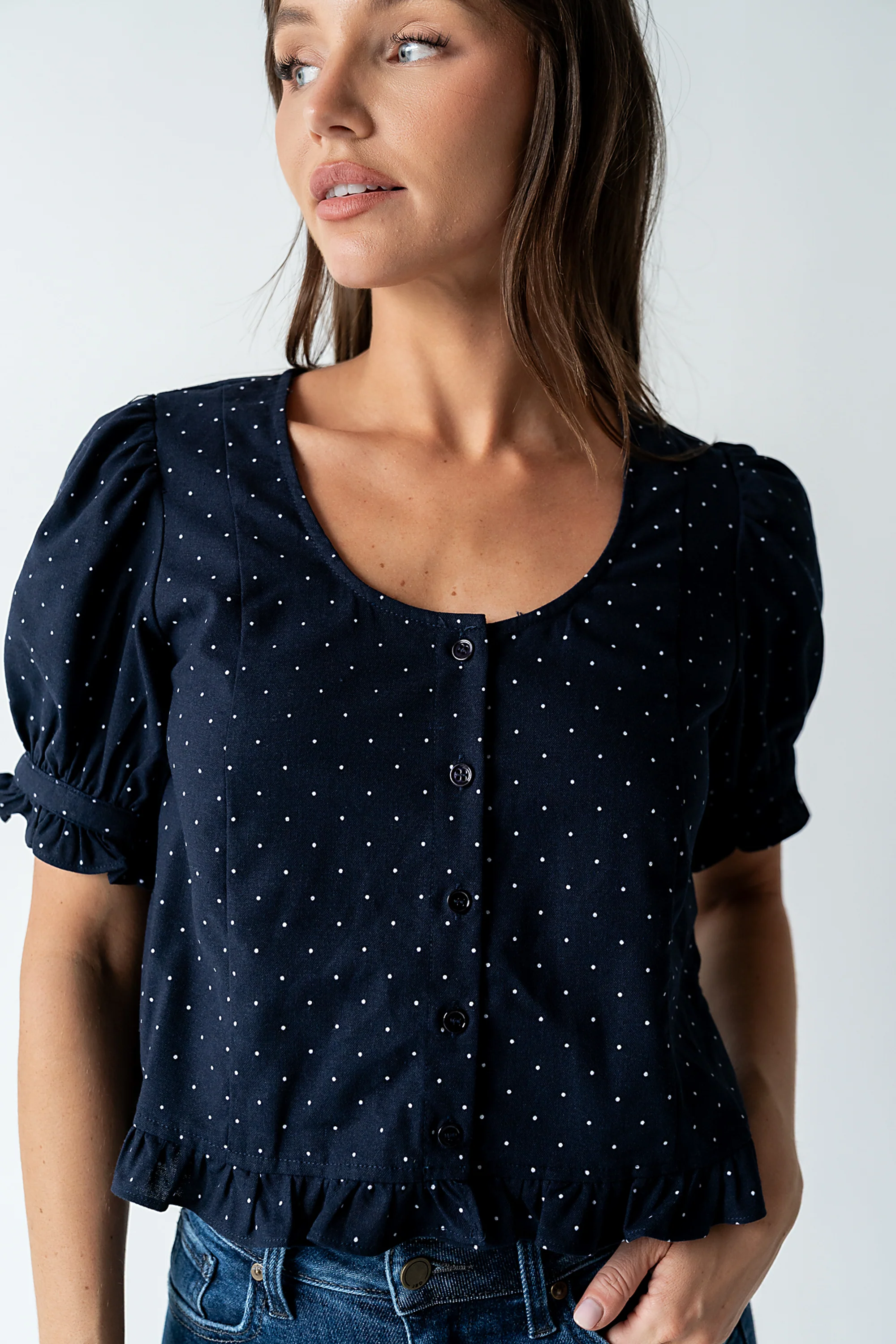 Jessie Polka Dot Blouse in Navy - FINAL SALE - Image 3