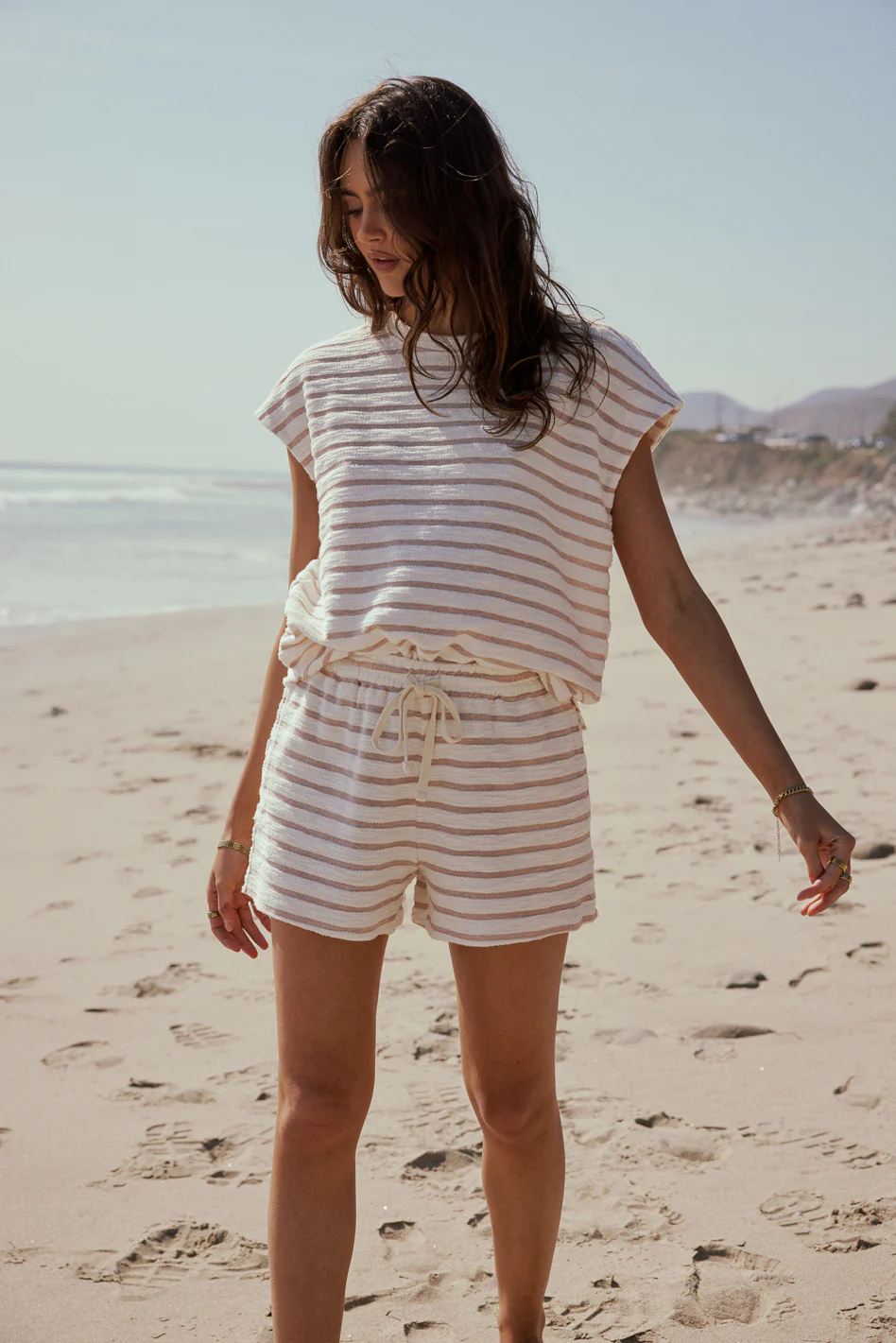 Jessie Striped Shorts in Taupe - FINAL SALE - Image 2