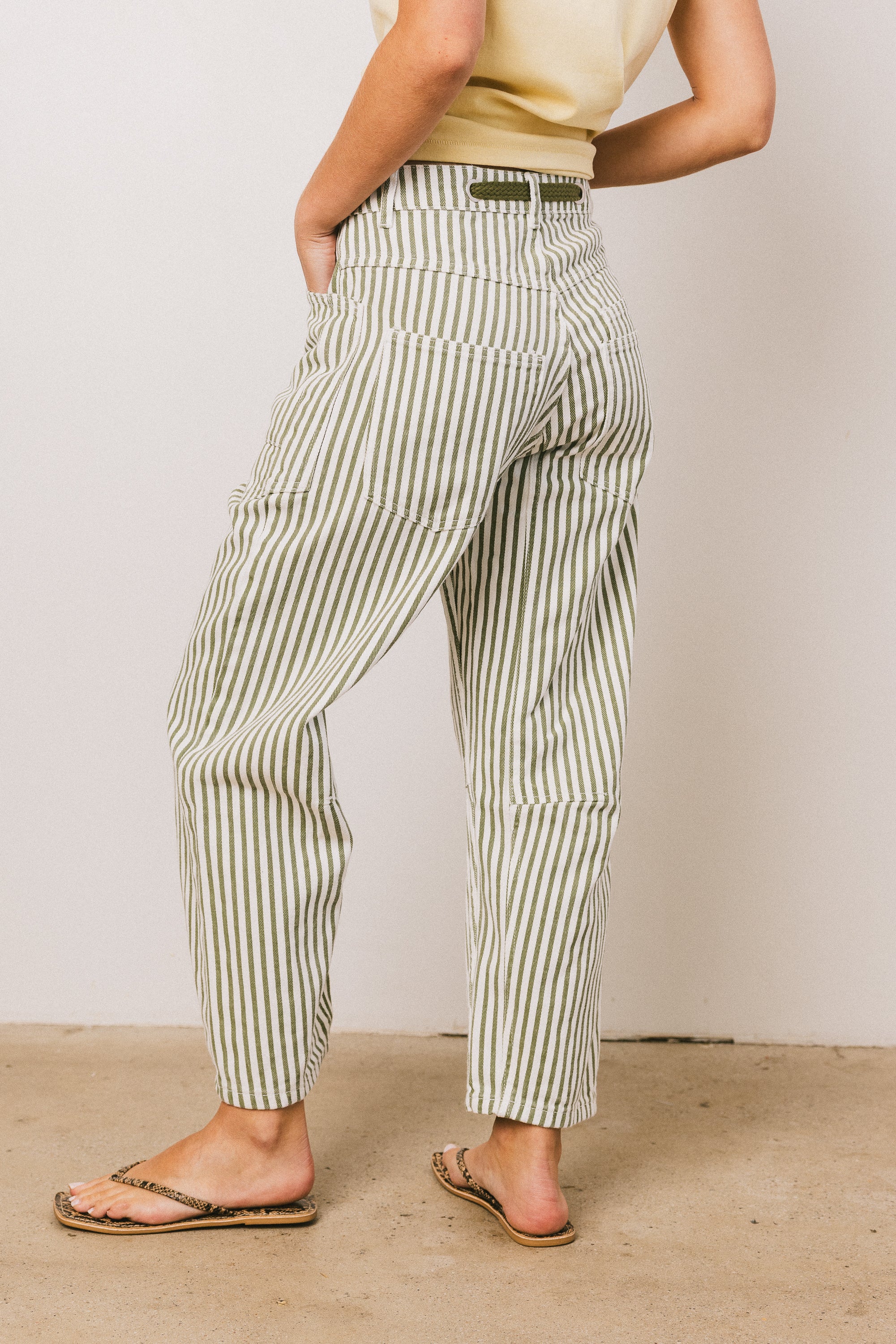 Jocelyn Barrel Jeans in Green Stripe - FINAL SALE - Image 6