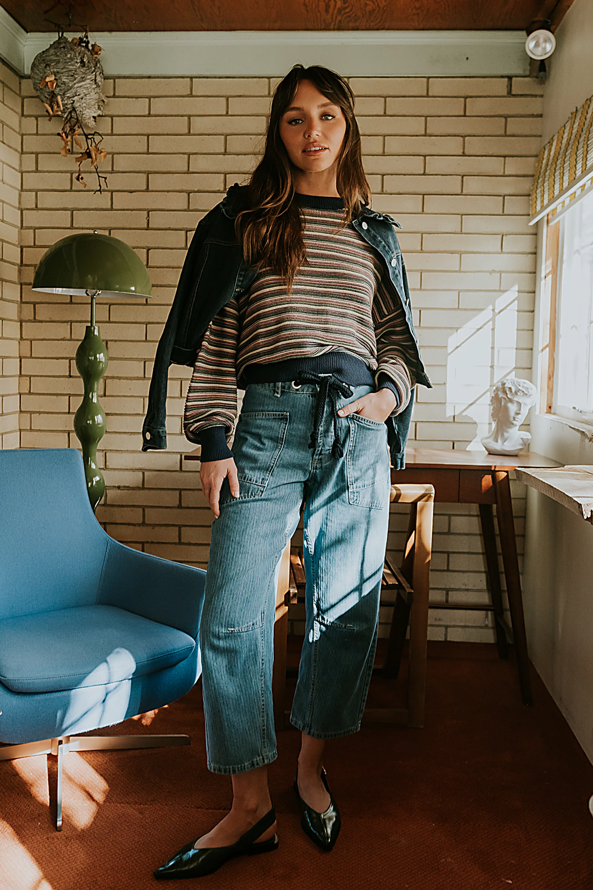 Jocelyn Barrel Jeans in Medium Wash Stripe - Image 2