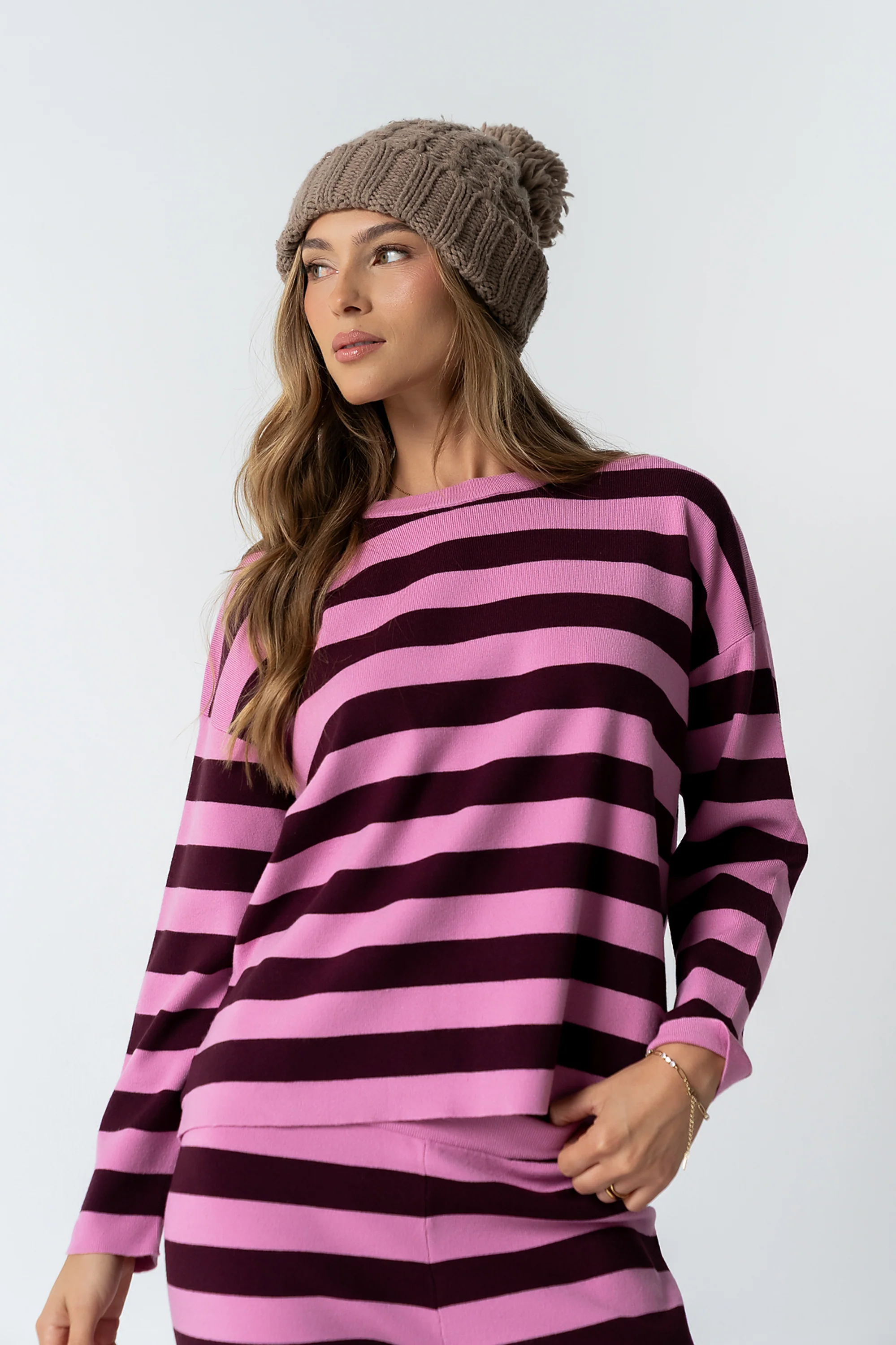 Joey Striped Sweater in Berry - Image 3