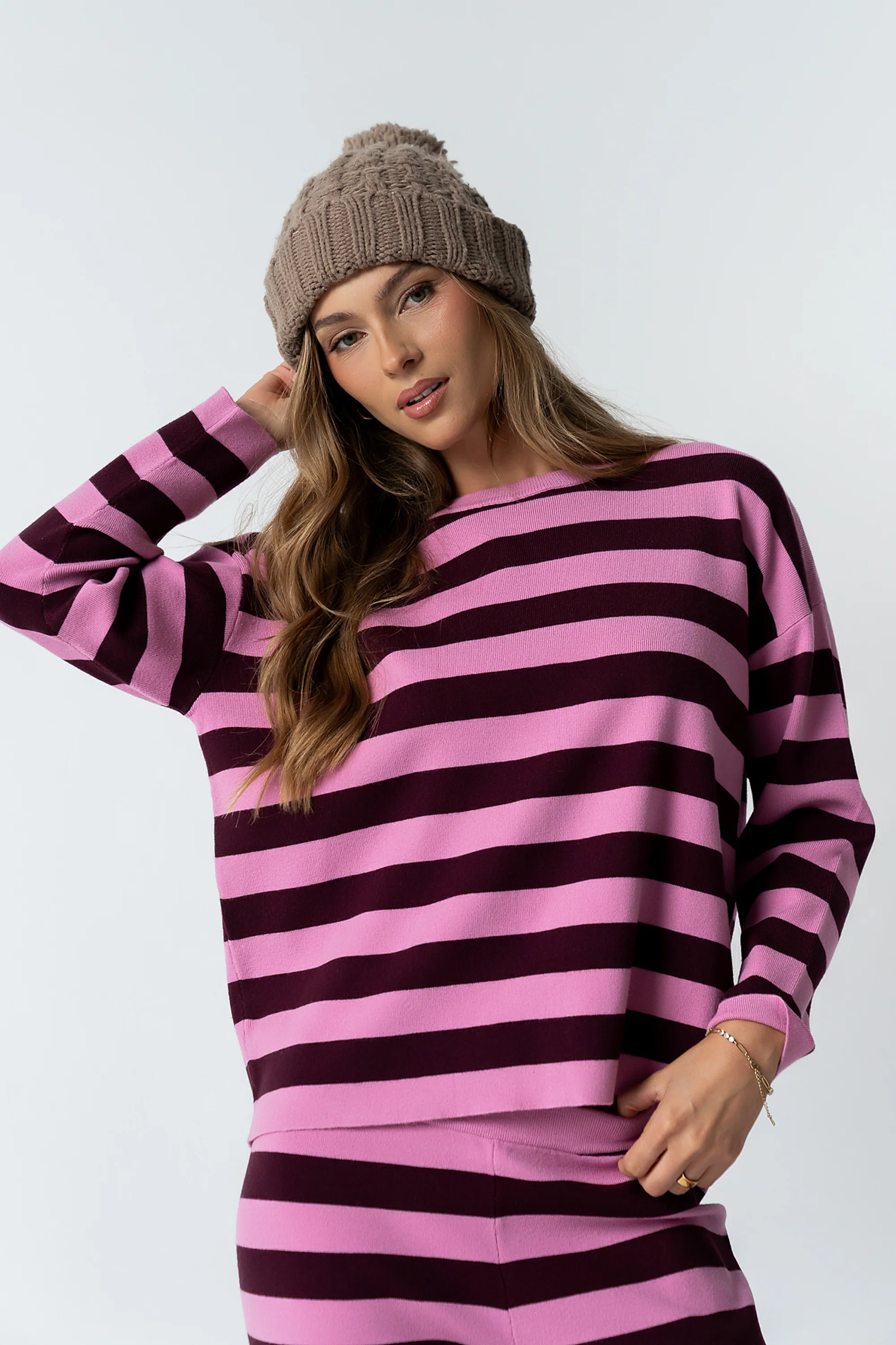 Joey Striped Sweater in Berry - Image 7