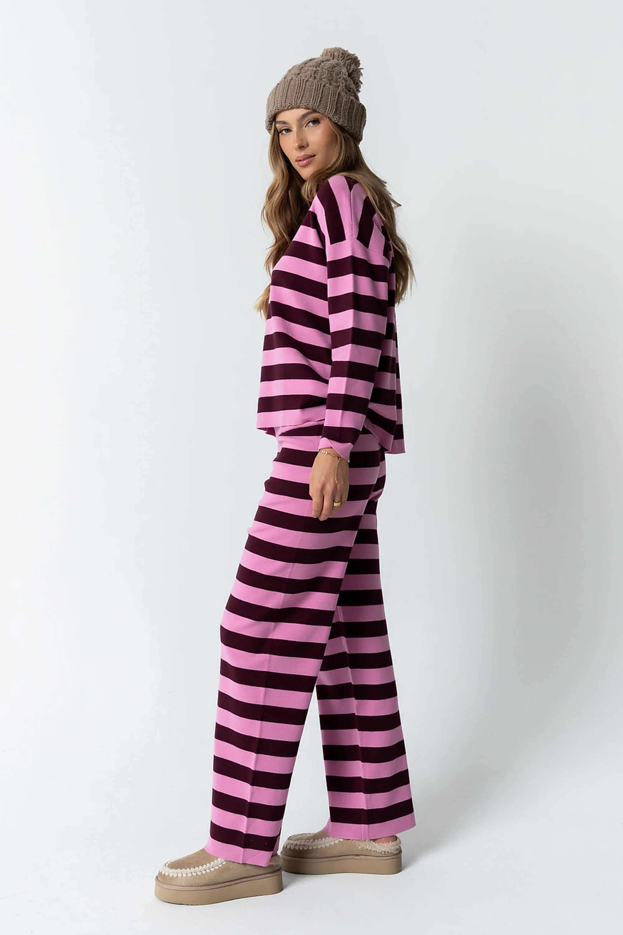 Joey Striped Wide Leg Pants in Berry - FINAL SALE - Image 4