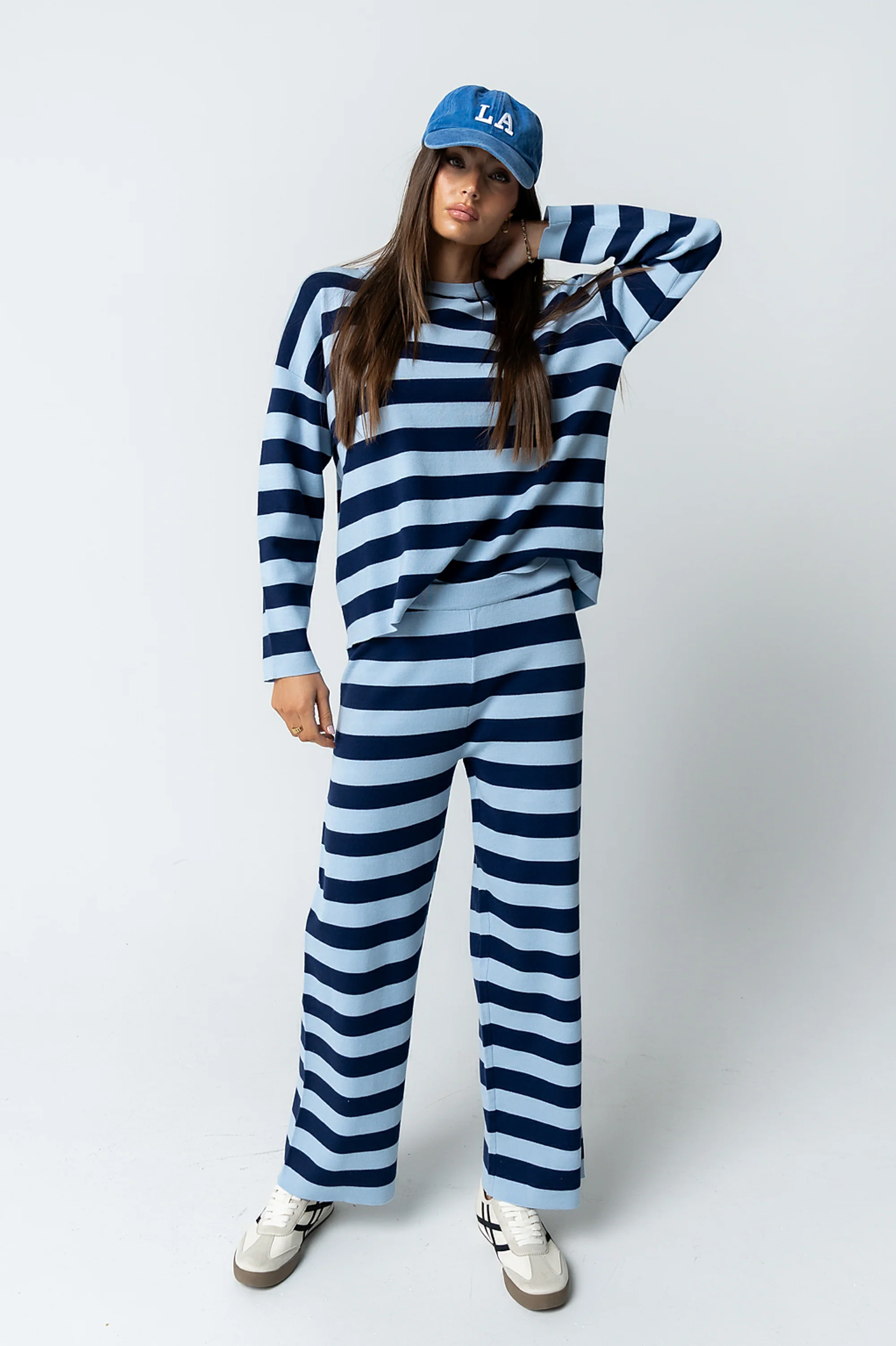 Joey Striped Wide Leg Pants in Navy - FINAL SALE - Image 6