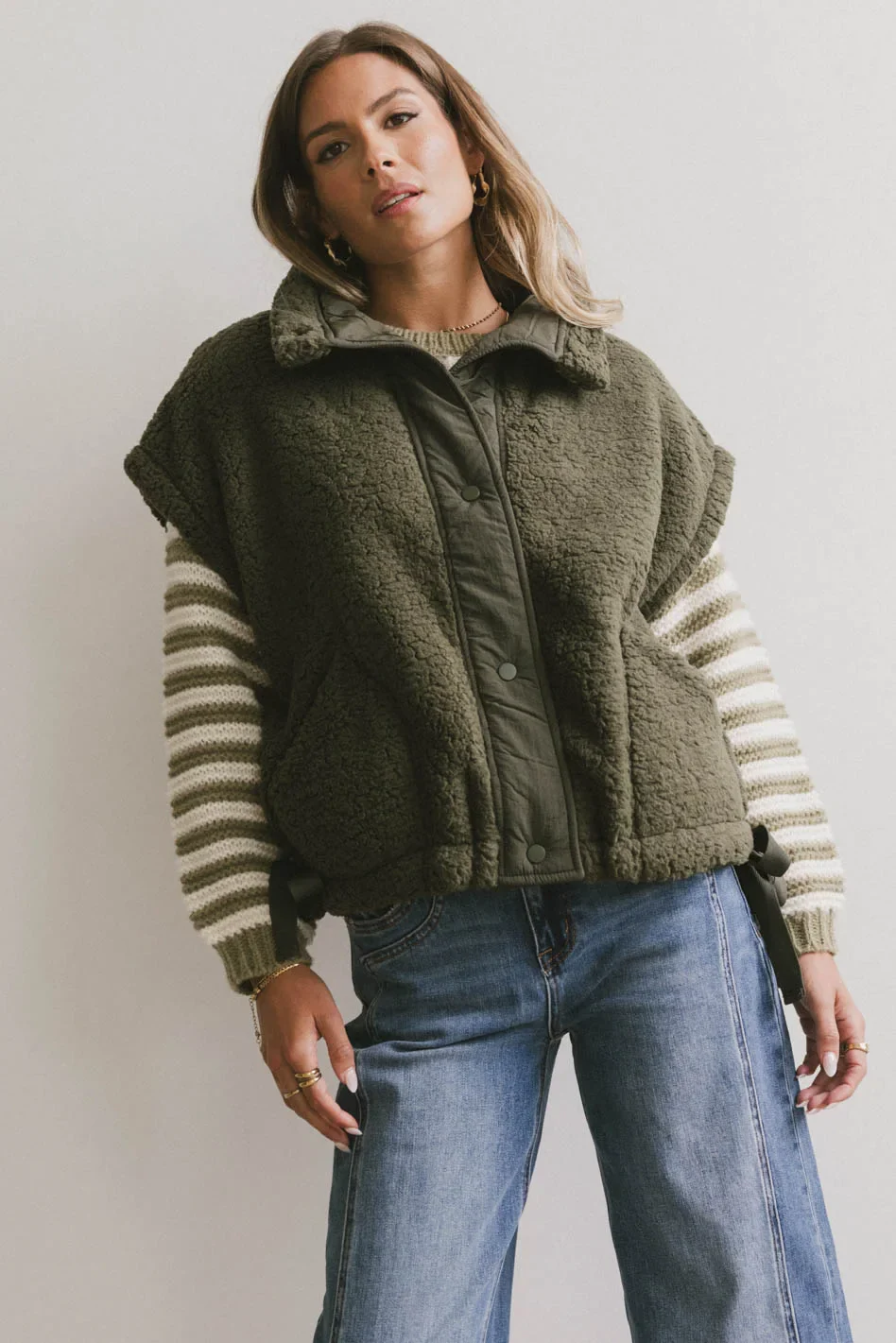 Johanna Sherpa Vest in Olive - FINAL SALE - Image 4