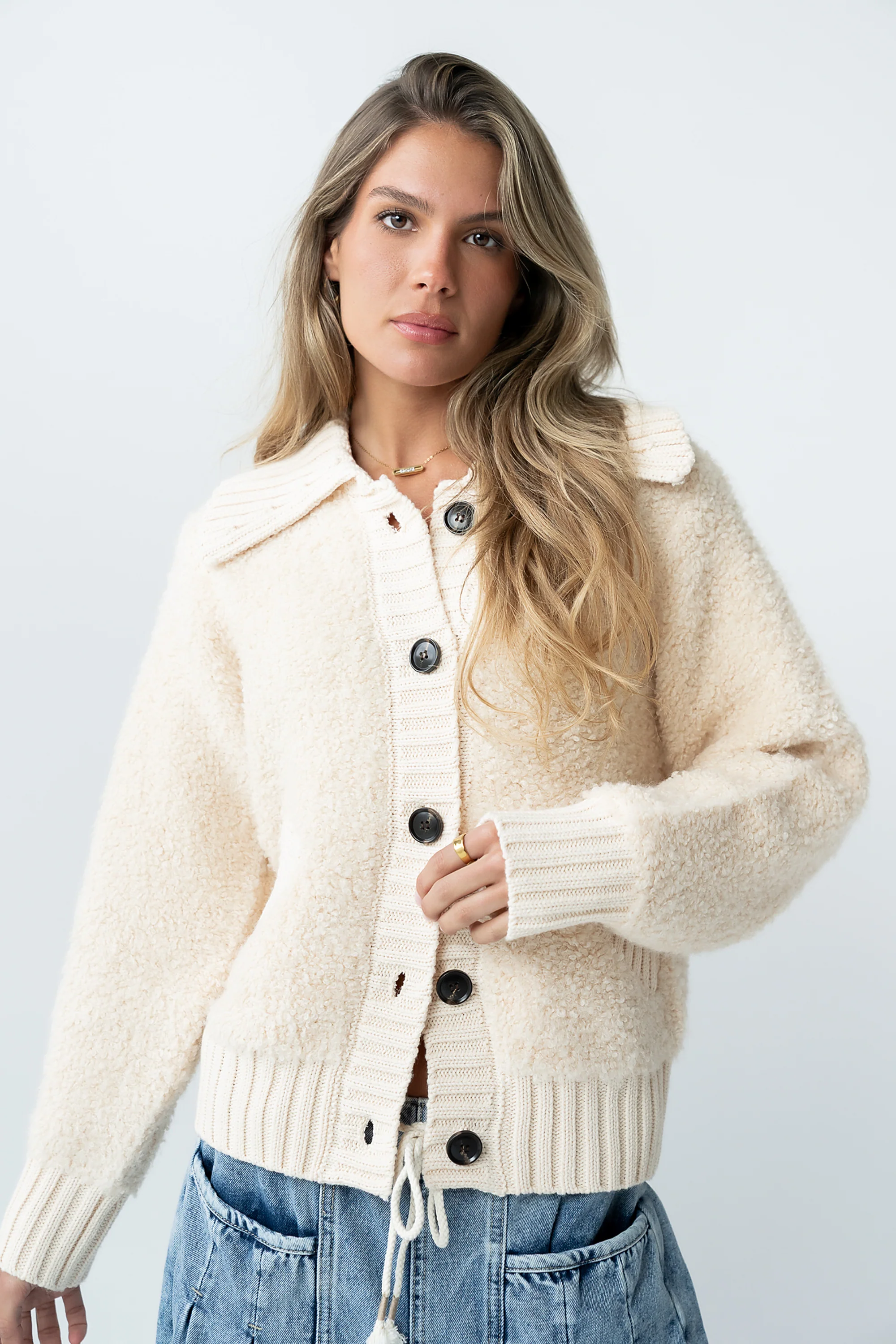 Jonah Collared Cardigan in Cream - FINAL SALE - Image 2