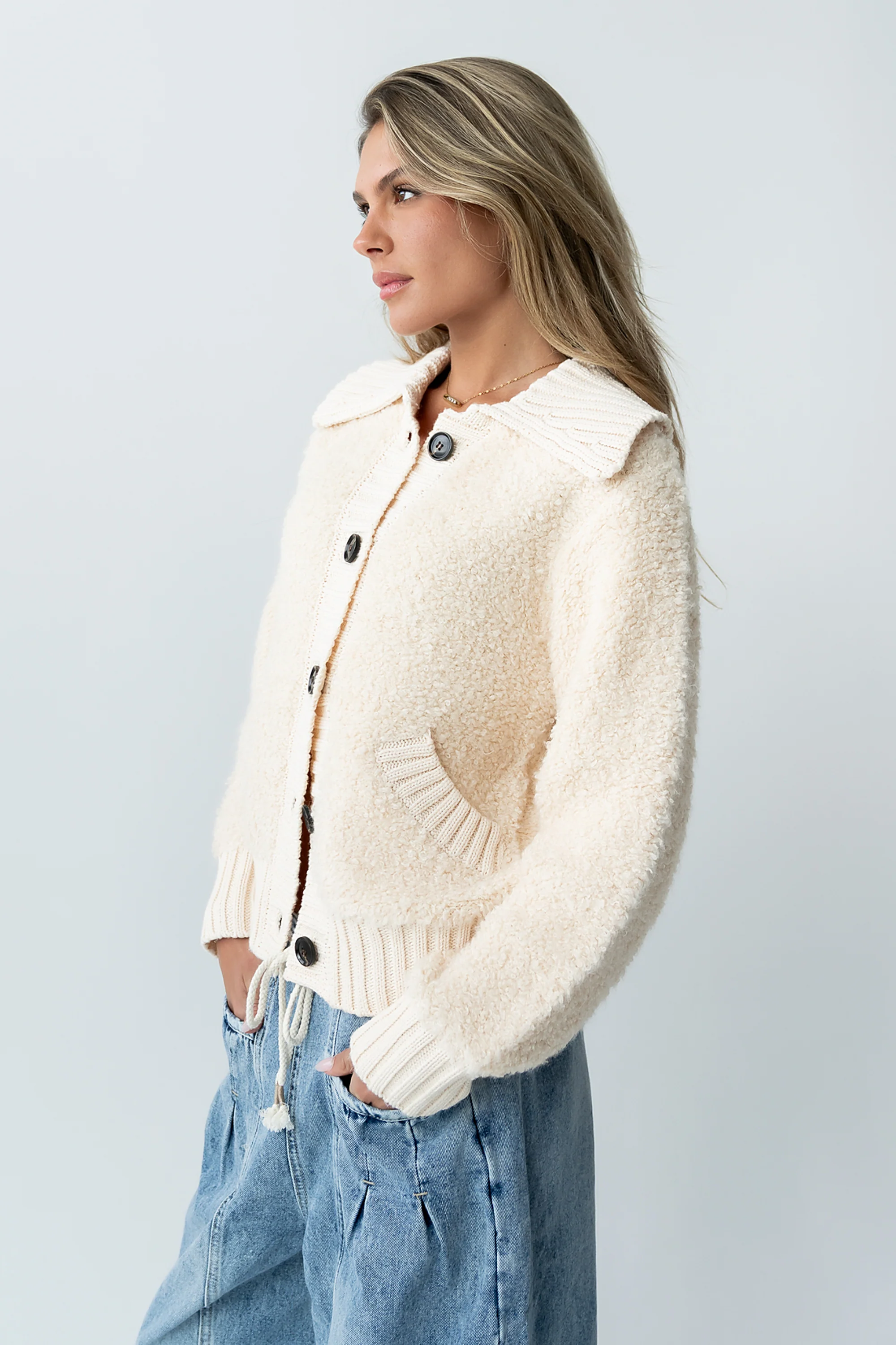 Jonah Collared Cardigan in Cream - FINAL SALE - Image 4