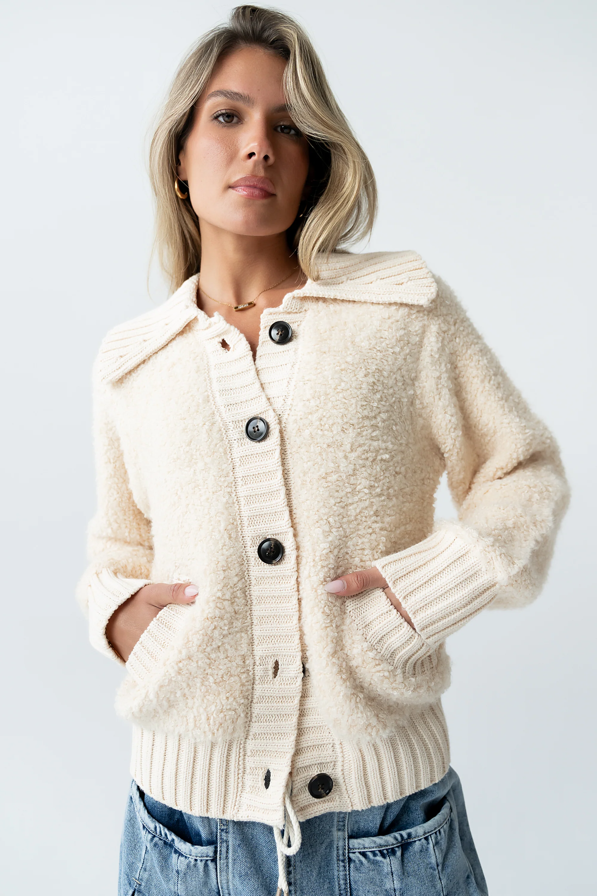 Jonah Collared Cardigan in Cream - FINAL SALE - Image 6