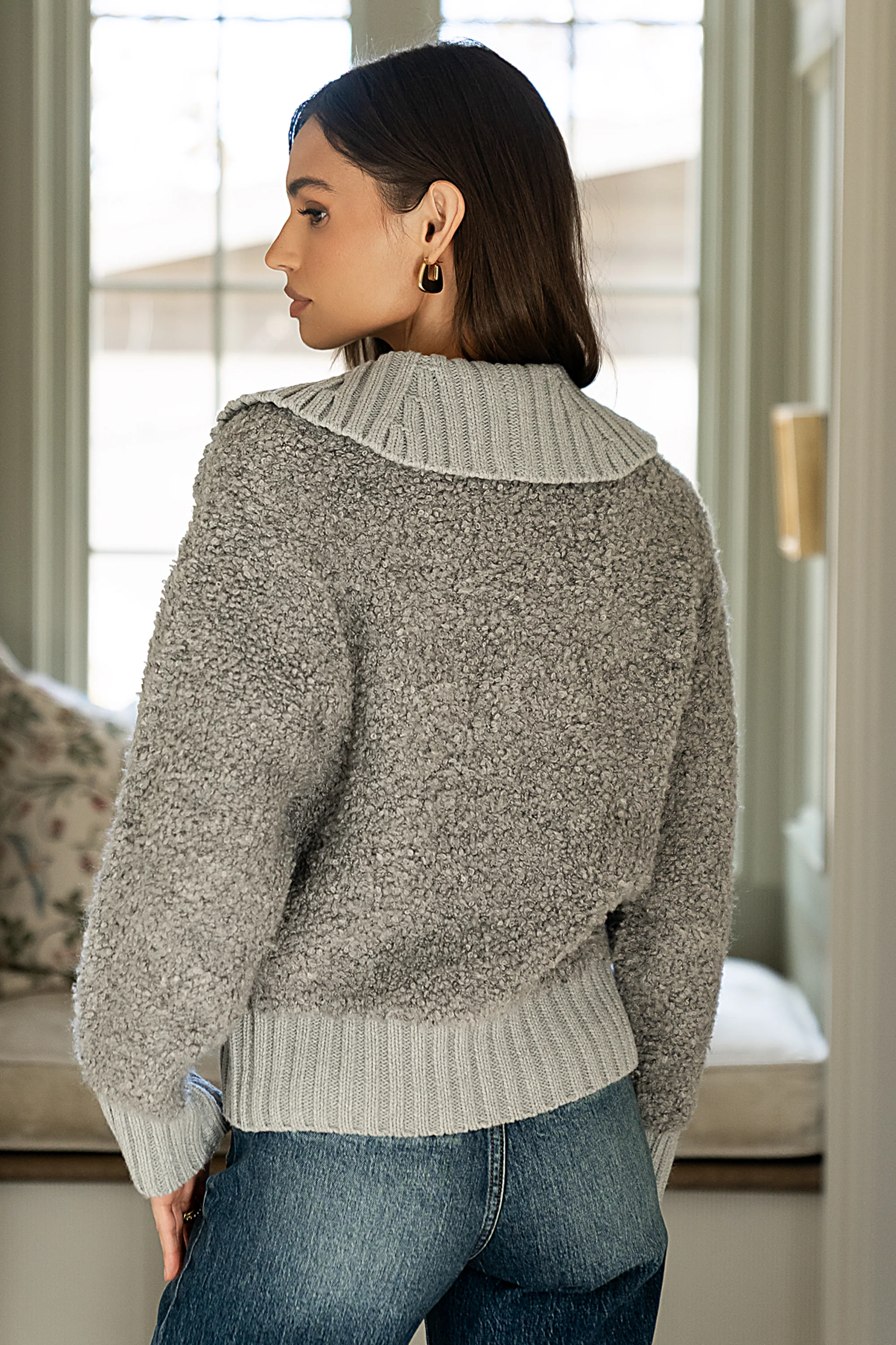 Jonah Collared Cardigan in Grey - FINAL SALE - Image 2