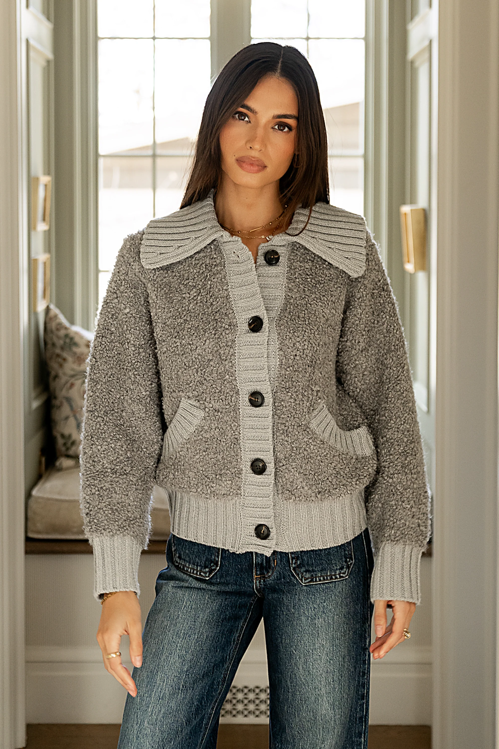 Jonah Collared Cardigan in Grey - FINAL SALE - Image 3