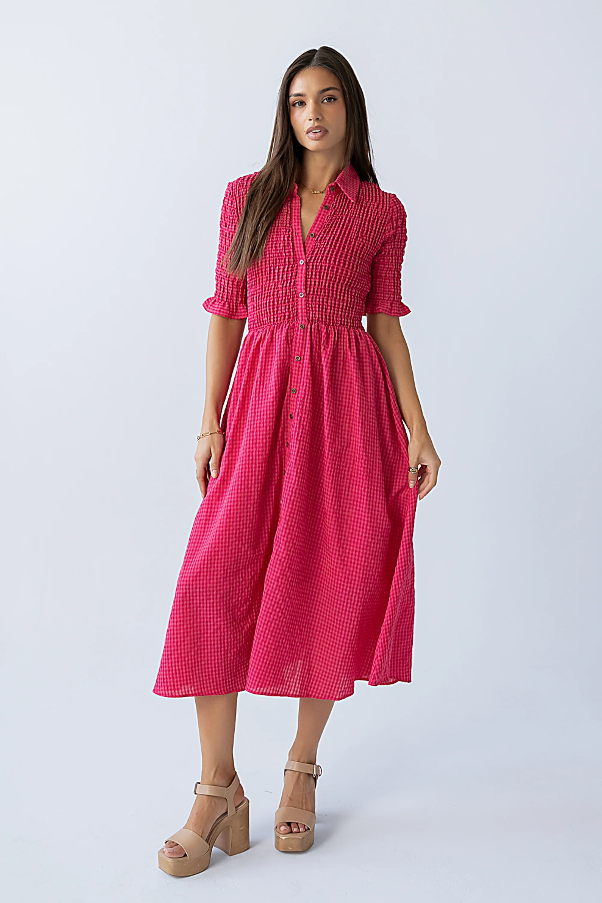 Jonas Gingham Midi Dress in Pink - FINAL SALE - Image 8