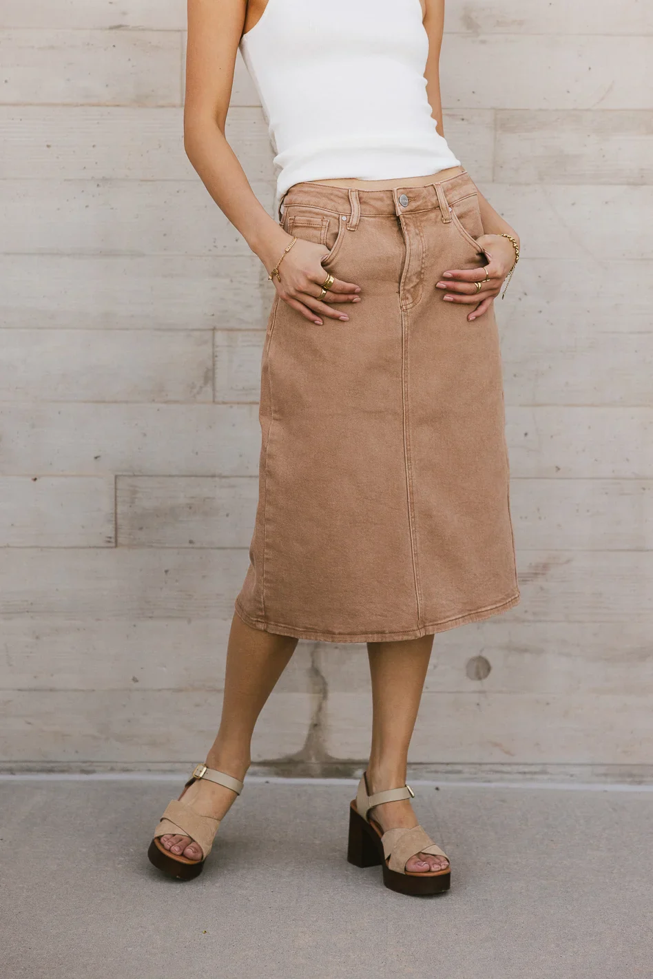 Jordan Denim Skirt in Tan - FINAL SALE - Image 4