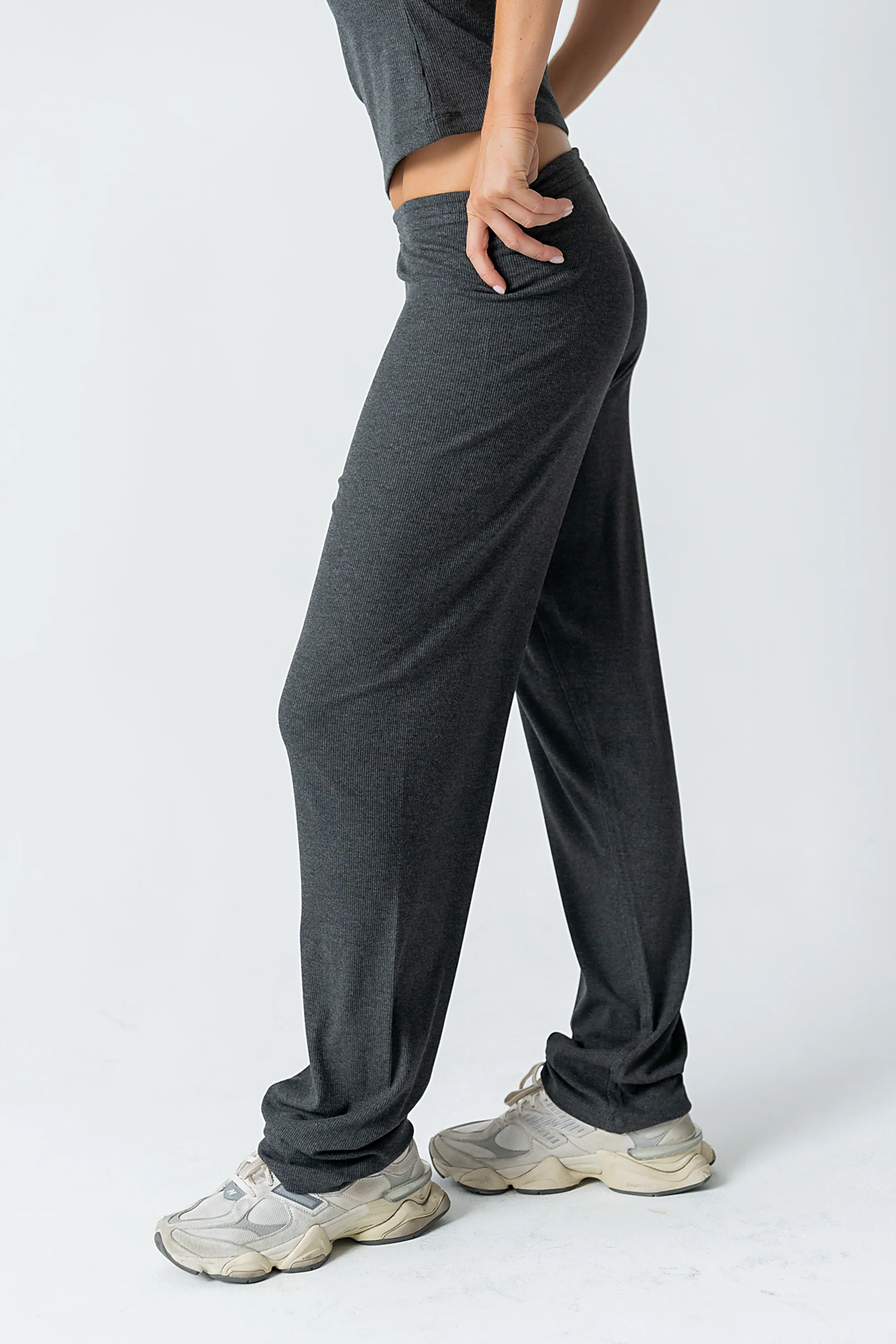 Jordanna Wide Leg Pants in Charcoal - FINAL SALE - Image 3