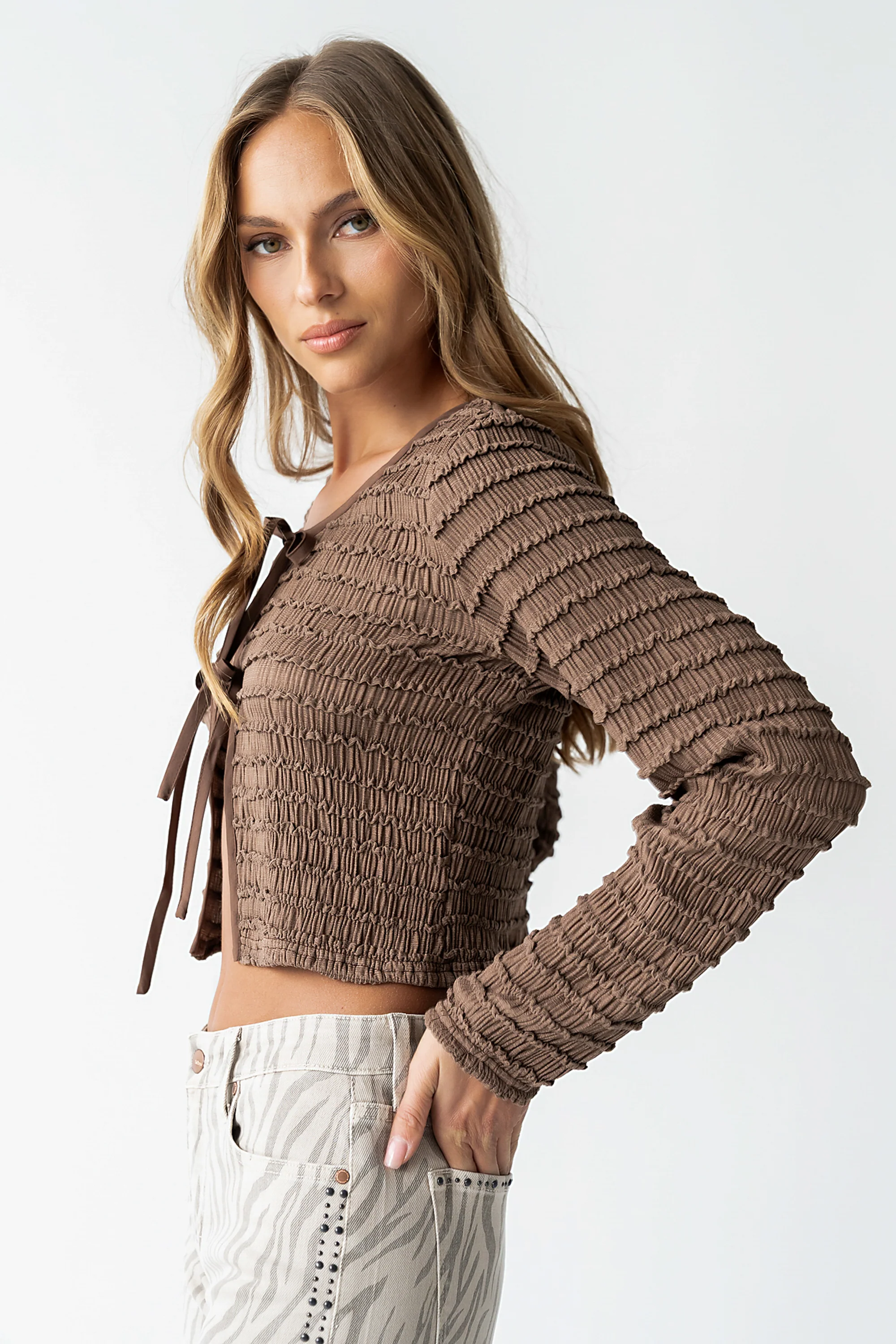 Jordy Textured Top in Brown - FINAL SALE - Image 2