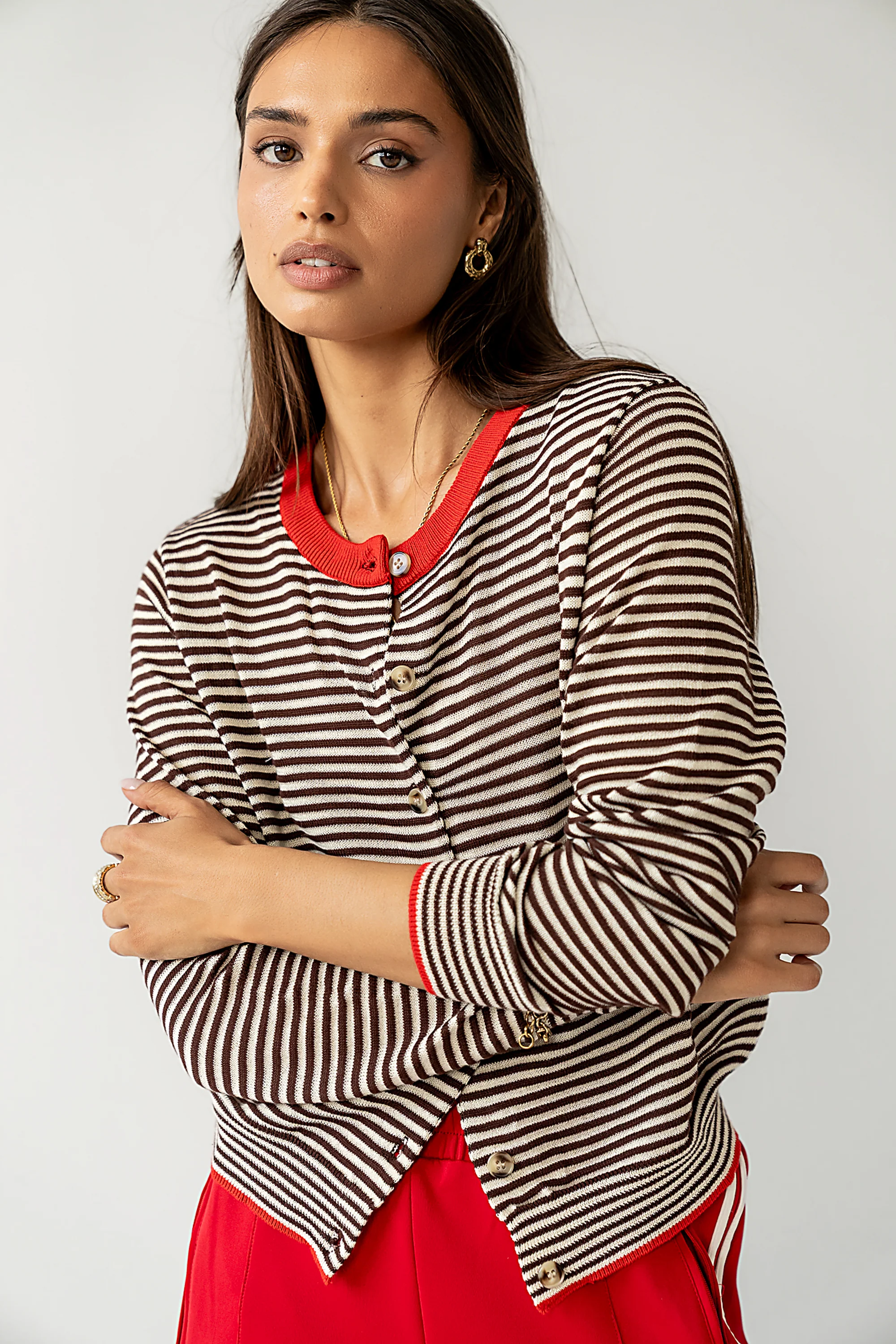 Josy Button Front Cardigan in Red - FINAL SALE