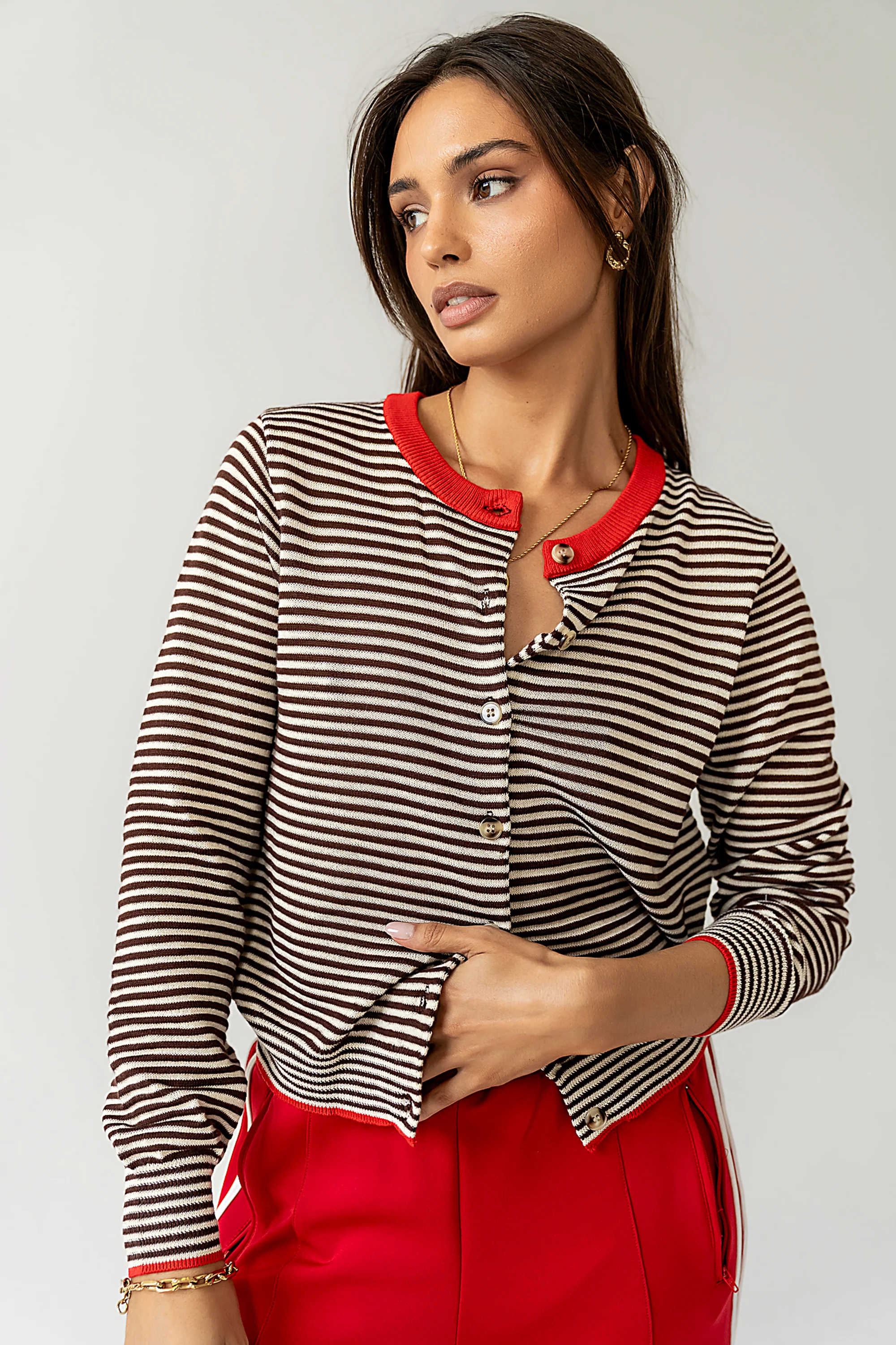 Josy Button Front Cardigan in Red - FINAL SALE - Image 2