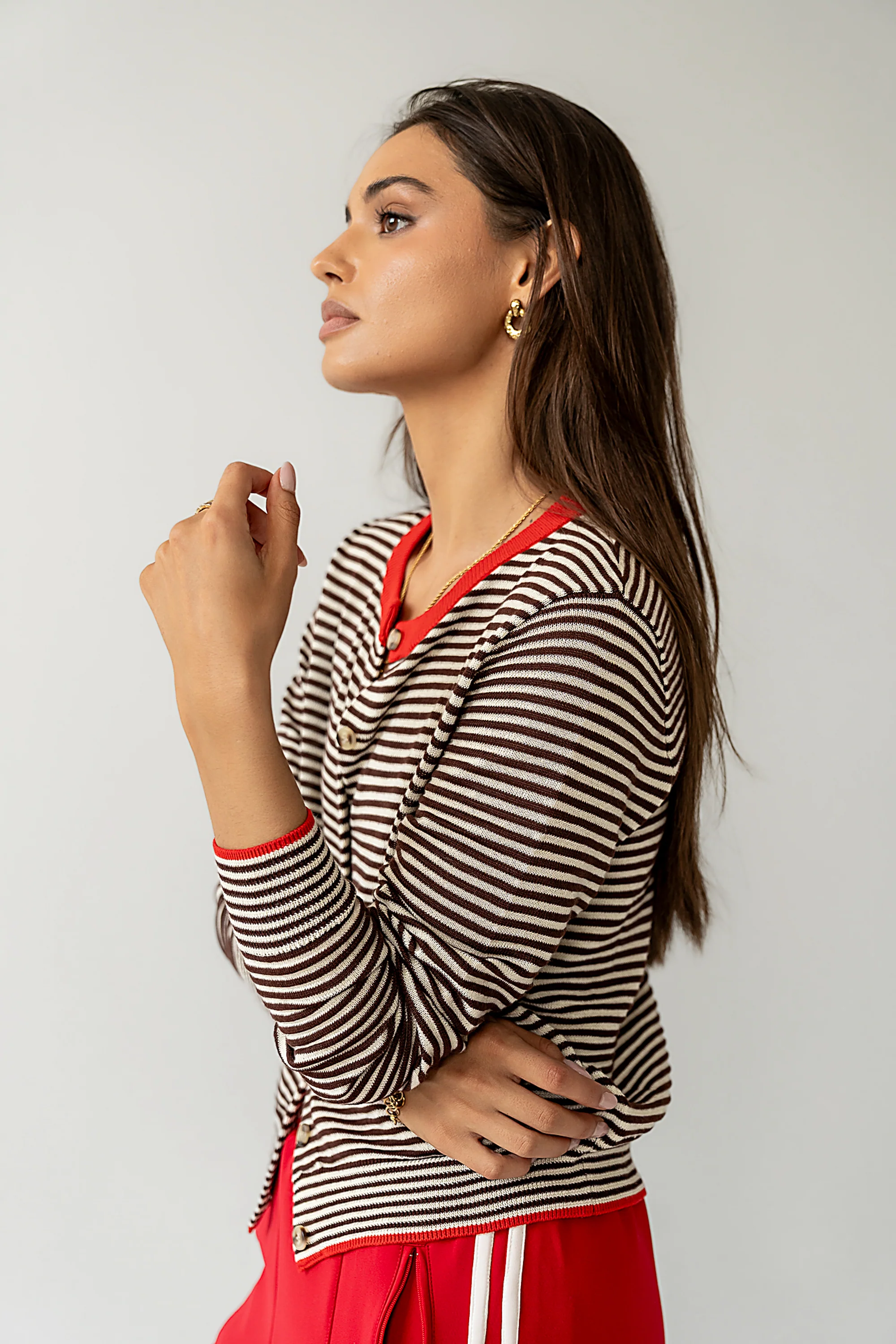 Josy Button Front Cardigan in Red - FINAL SALE - Image 4