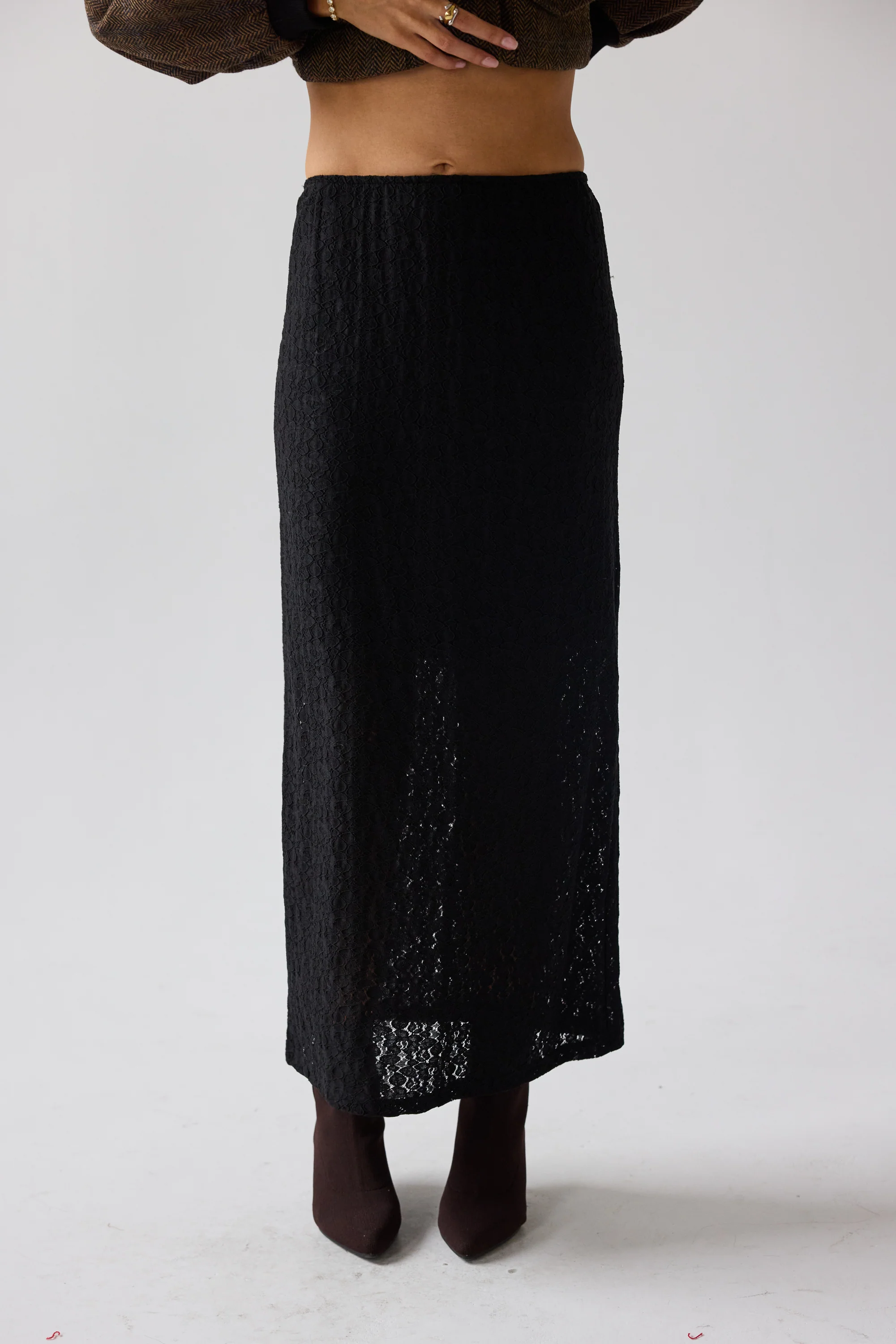 Jozette Lace Midi Skirt in Black - Image 3