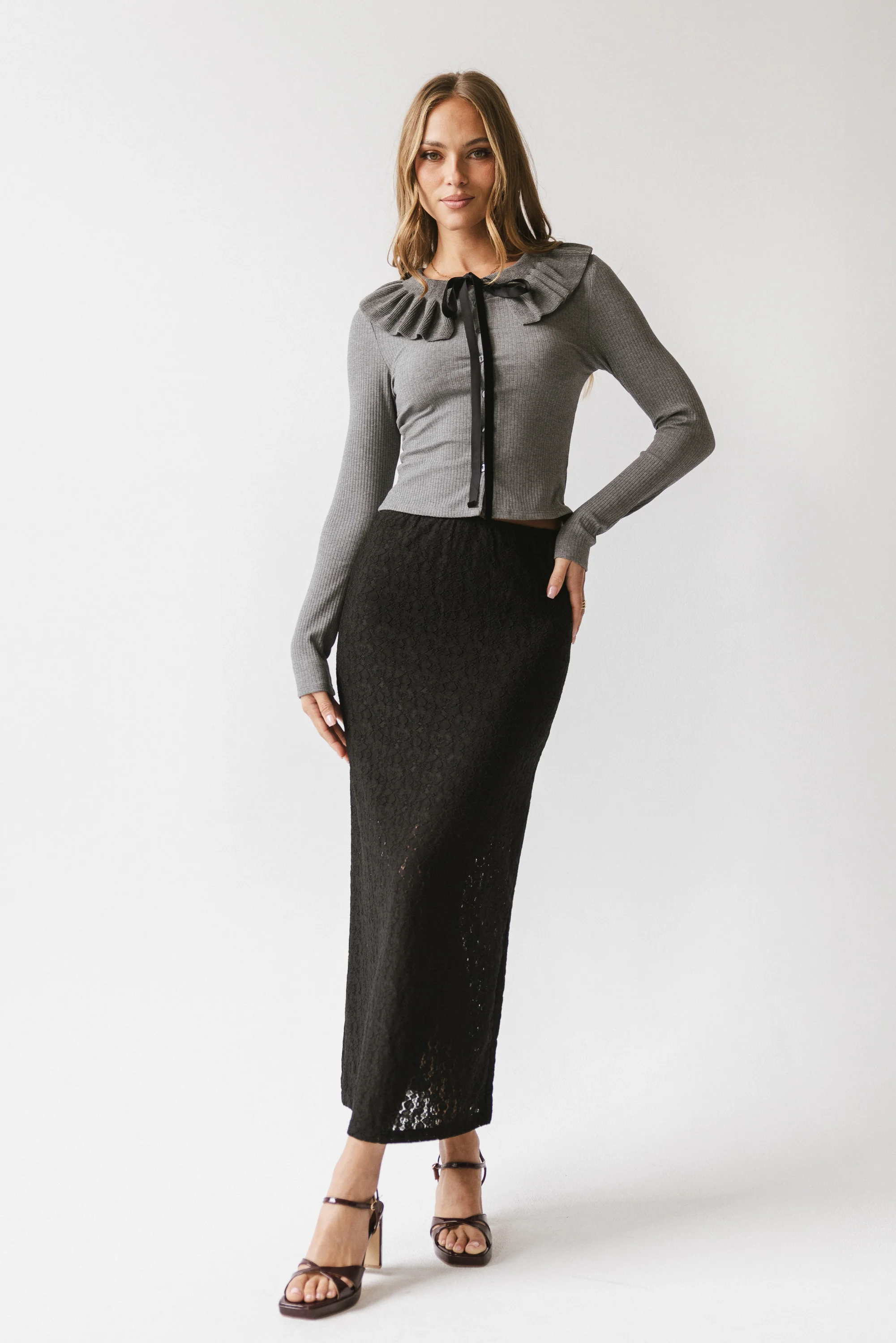 Jozette Lace Midi Skirt in Black - Image 4