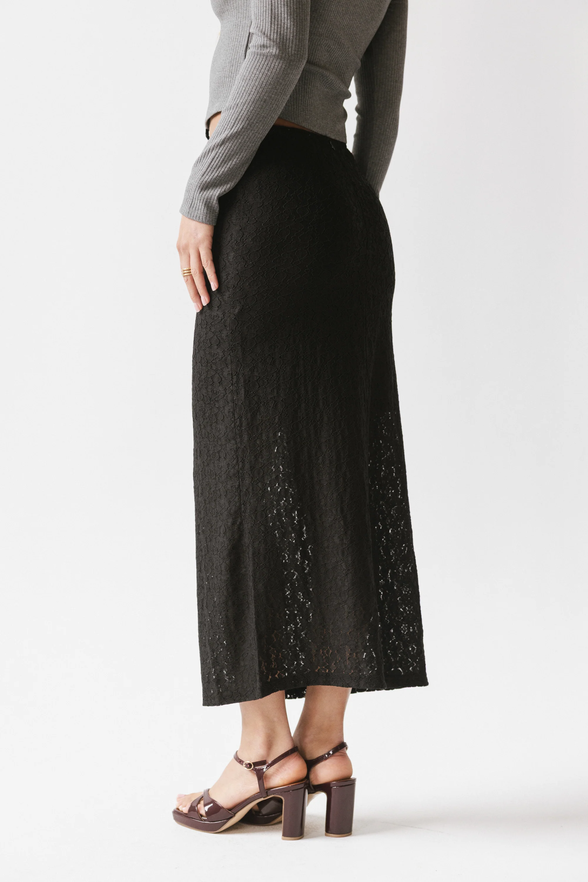 Jozette Lace Midi Skirt in Black - Image 5