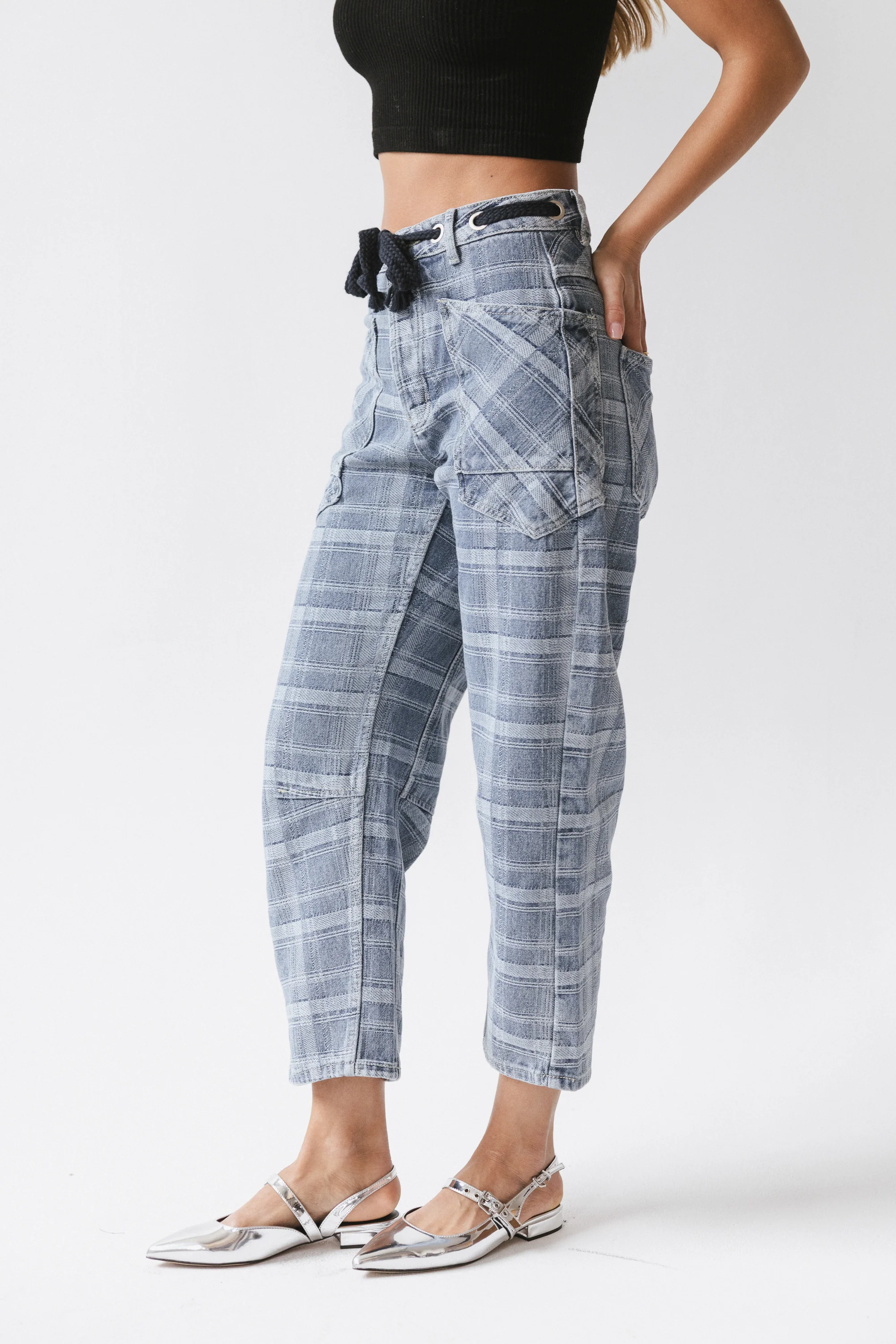 Judy Plaid Barrel Jeans - Image 3