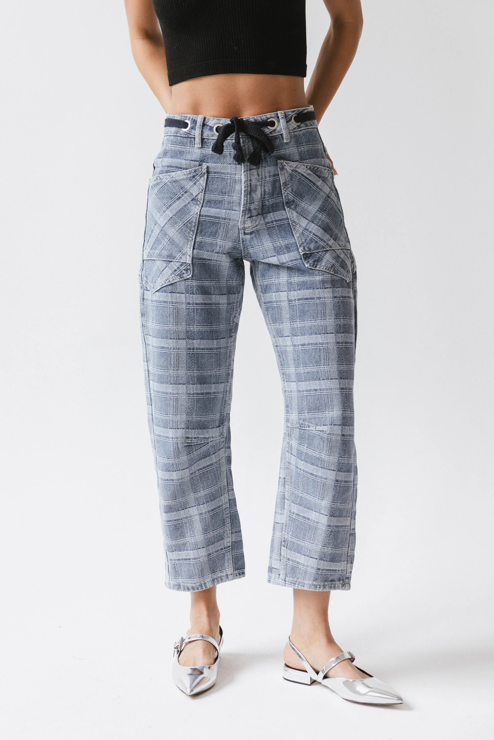 Judy Plaid Barrel Jeans - Image 5