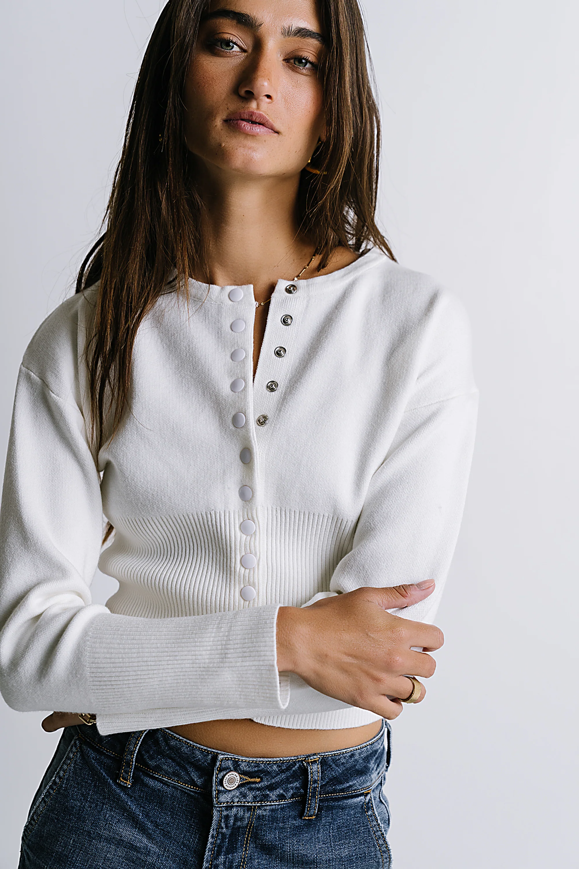 Julia Ribbed Cardigan in Cream - FINAL SALE - Image 3