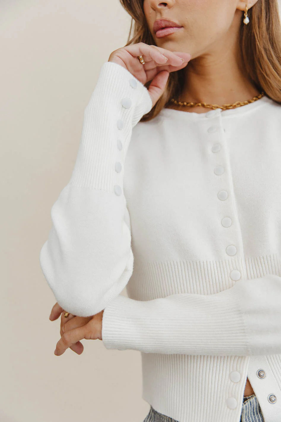 Julia Ribbed Cardigan in Cream - FINAL SALE - Image 8