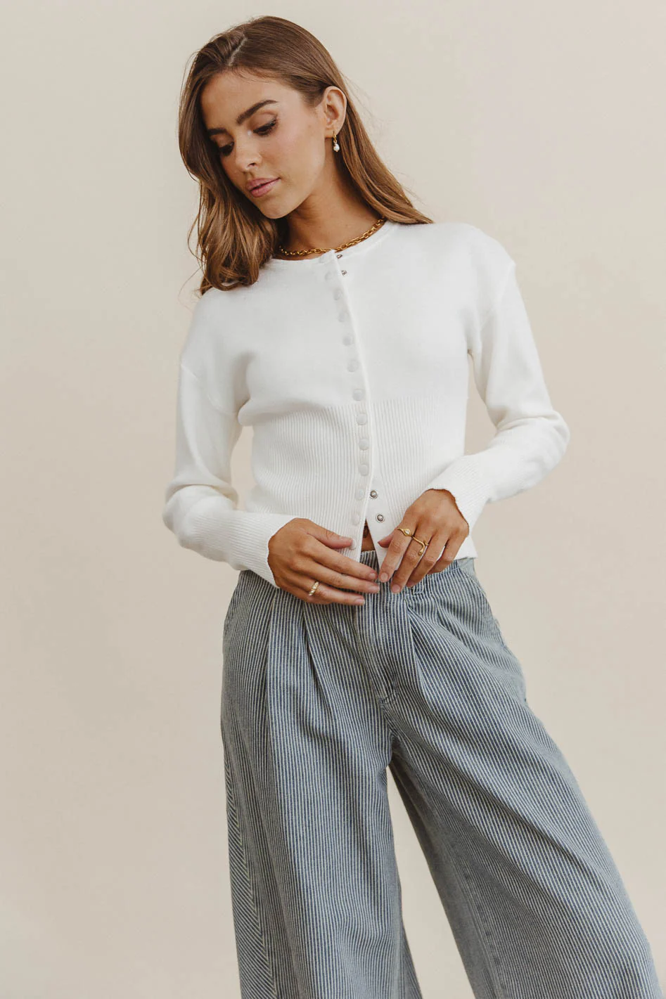 Julia Ribbed Cardigan in Cream - FINAL SALE - Image 9